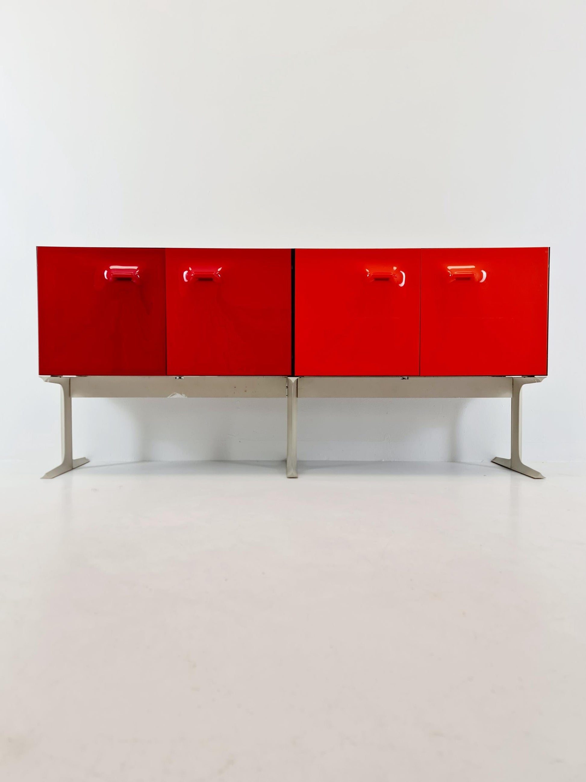 DF2000 Sideboard by Raymond Loewy – Iconic French Design – Red Plastic Doors – 1970s