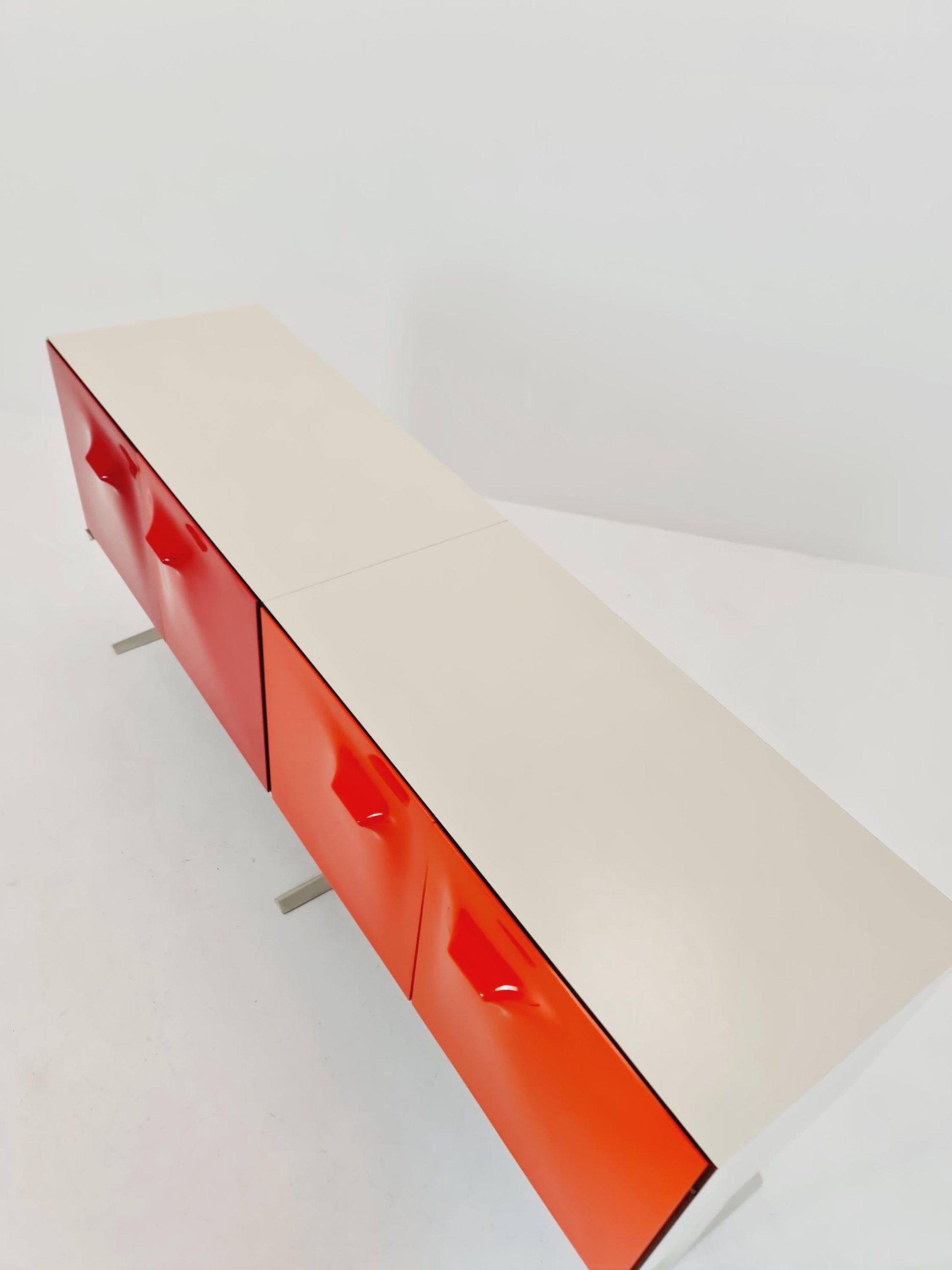 DF2000 Sideboard by Raymond Loewy – Iconic French Design – Red Plastic Doors – 1970s
