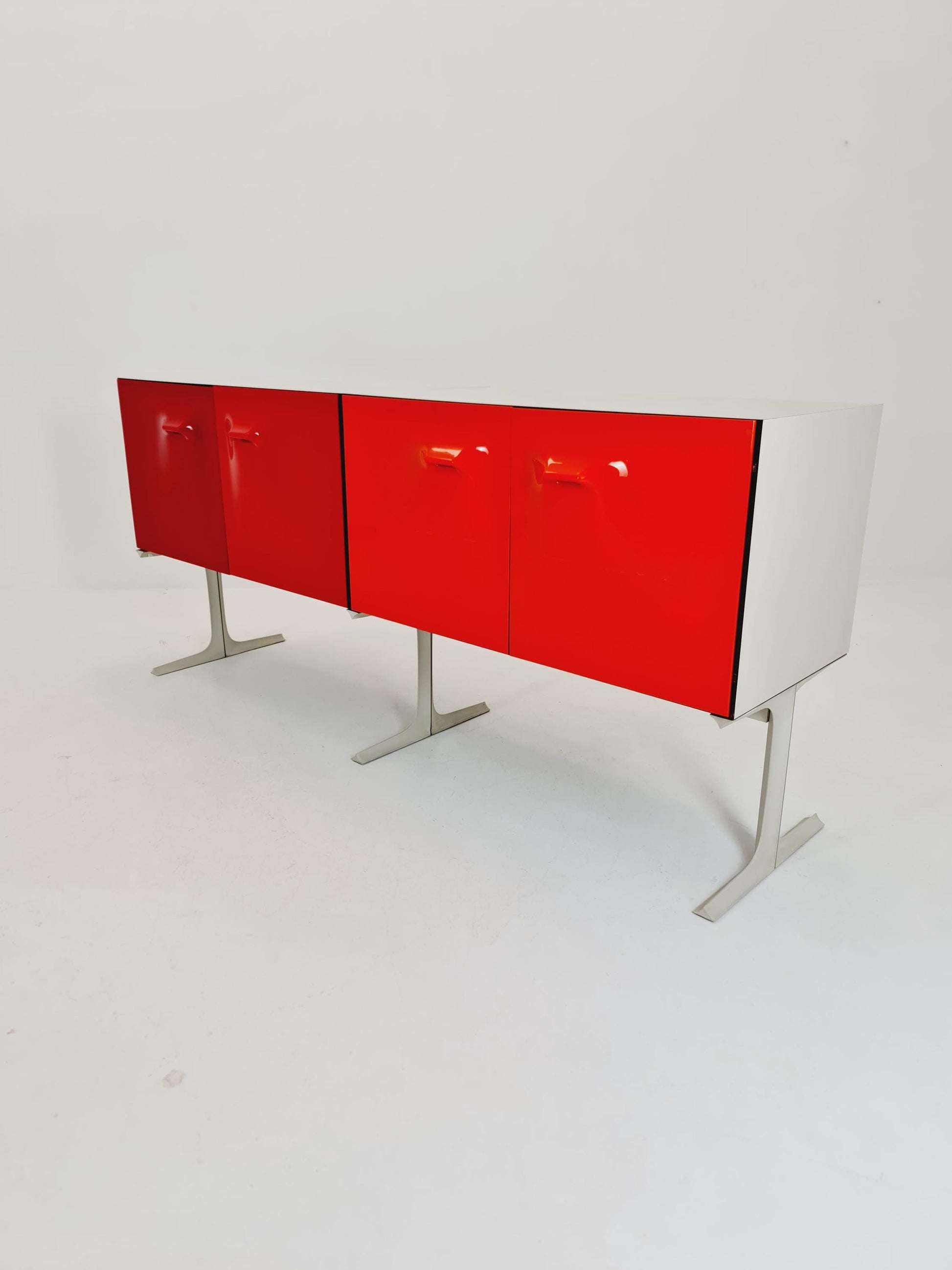 DF2000 Sideboard by Raymond Loewy – Iconic French Design – Red Plastic Doors – 1970s