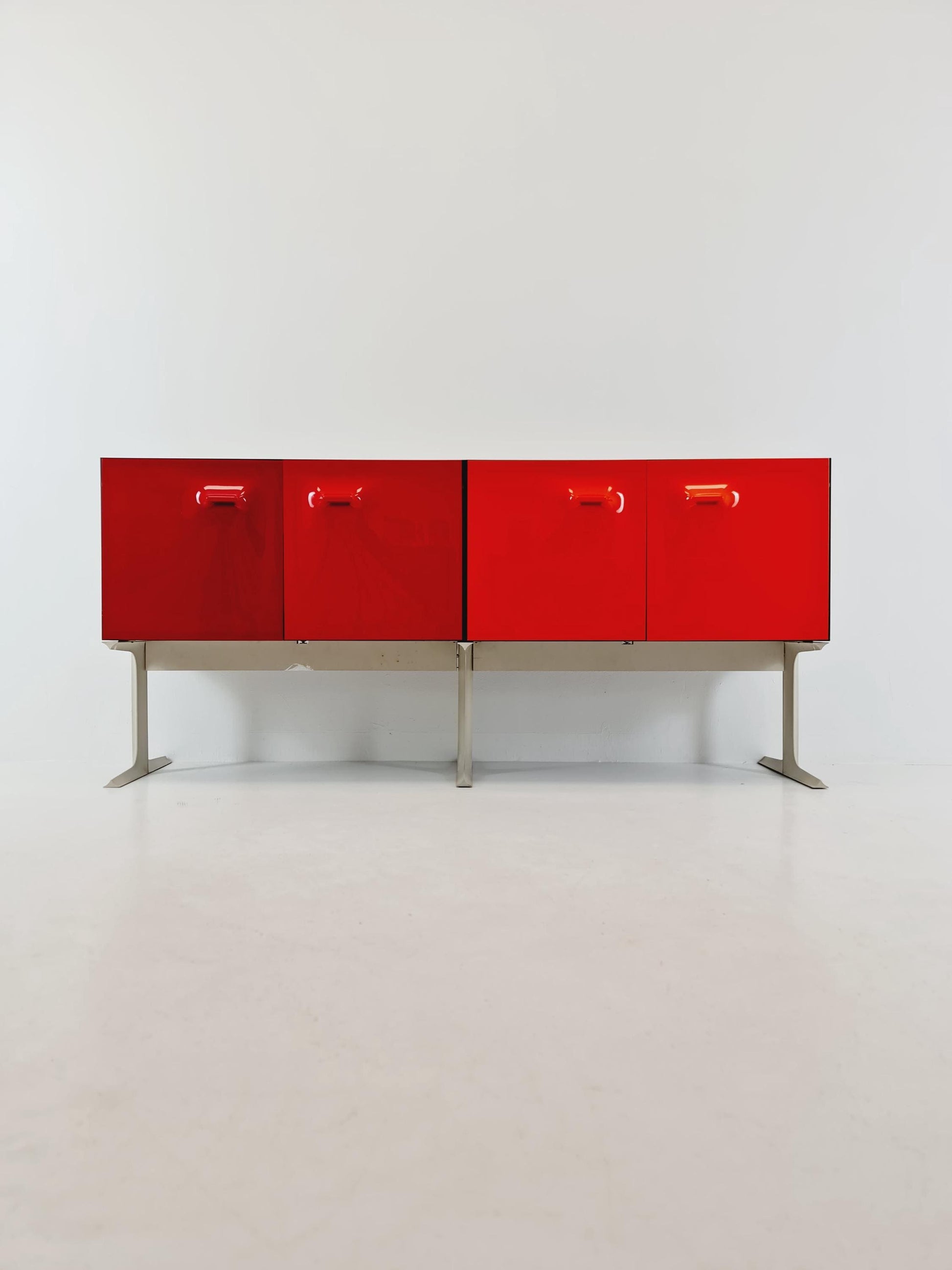 DF2000 Sideboard by Raymond Loewy – Iconic French Design – Red Plastic Doors – 1970s