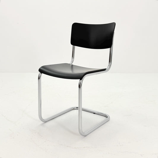 Mid century S43 Mart stam cantilever chair black beech steel tube chrome-plated by Thonet -1980s Germany
