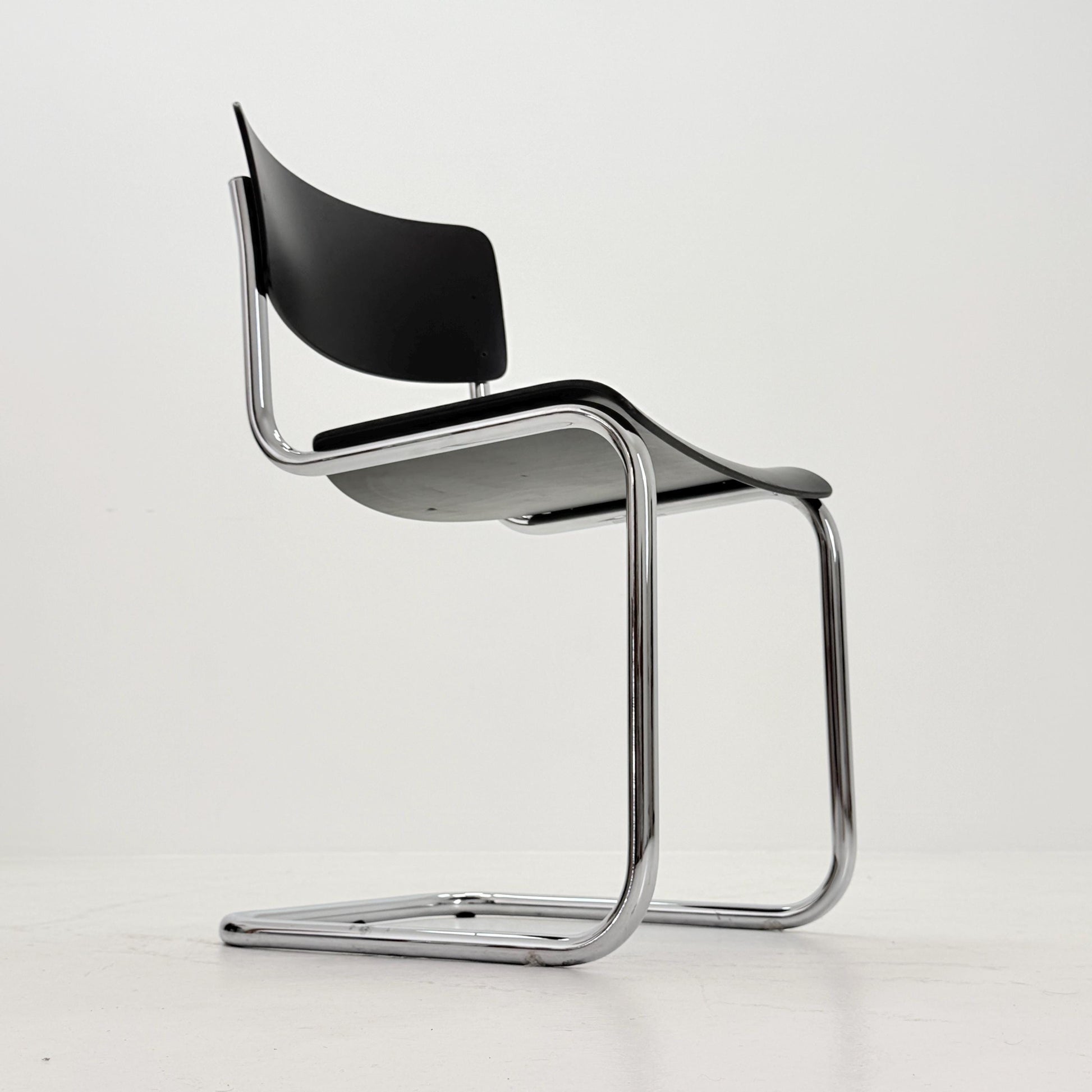 Mid century S43 Mart stam cantilever chair black beech steel tube chrome-plated by Thonet -1980s Germany