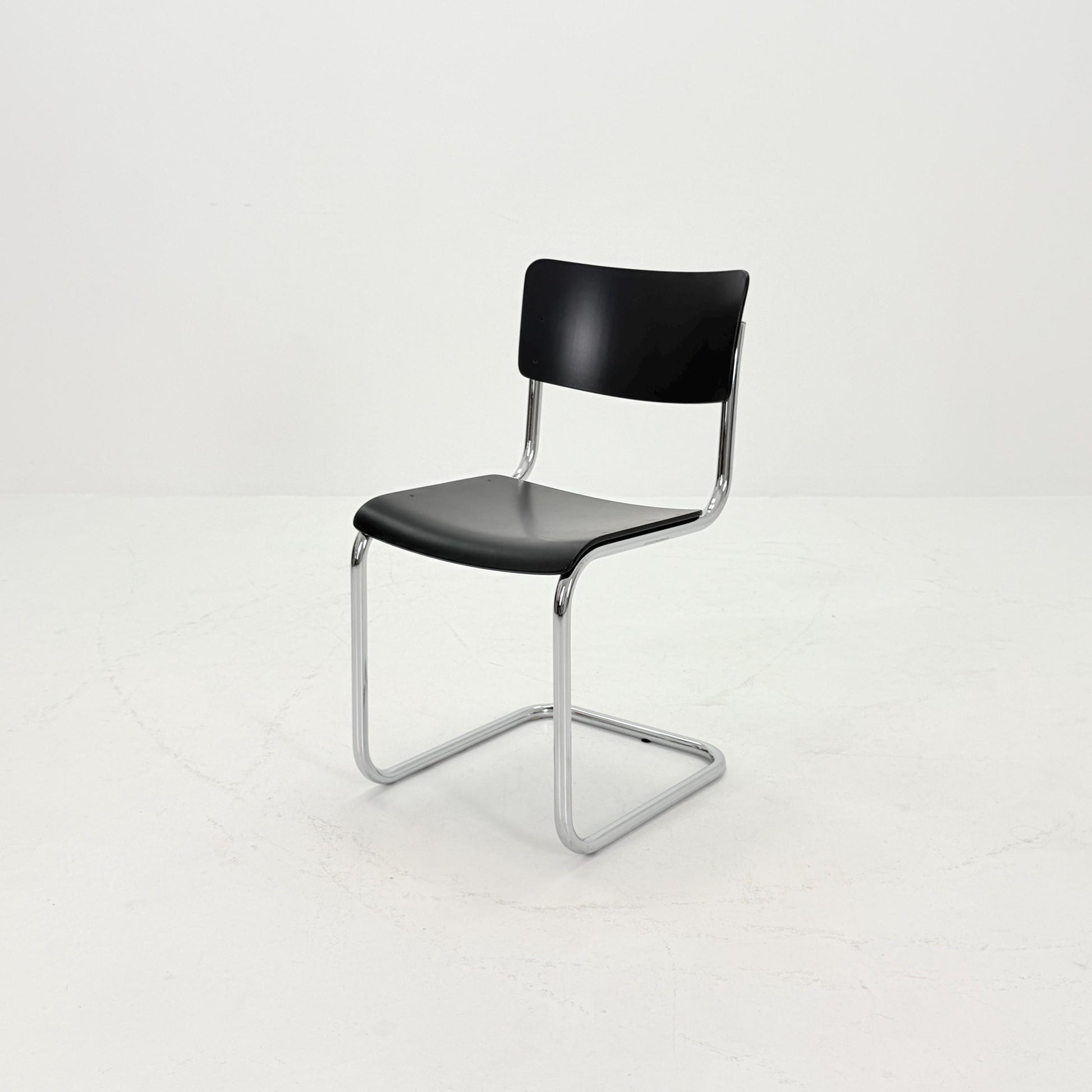 Mid century S43 Mart stam cantilever chair black beech steel tube chrome-plated by Thonet -1980s Germany