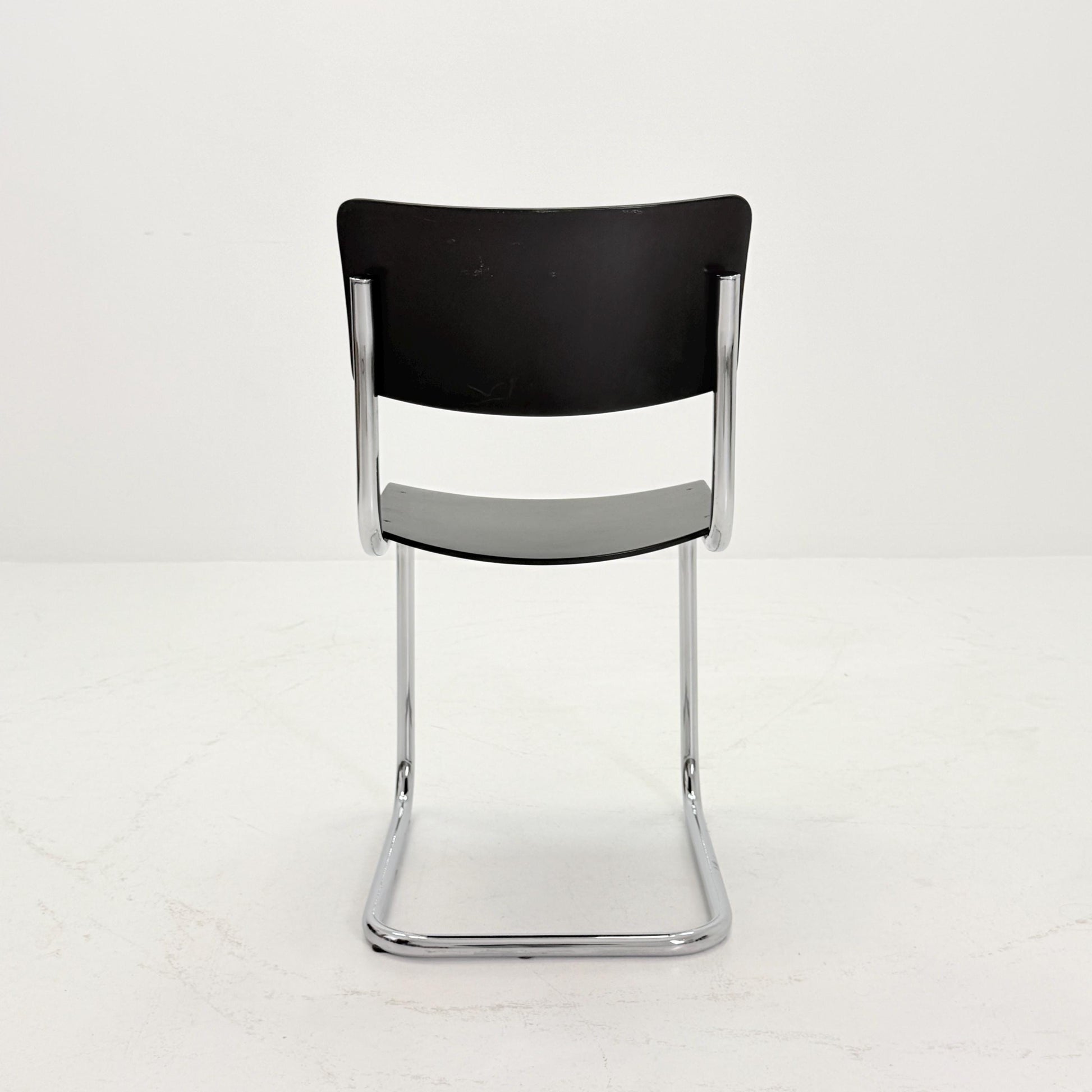 Mid century S43 Mart stam cantilever chair black beech steel tube chrome-plated by Thonet -1980s Germany