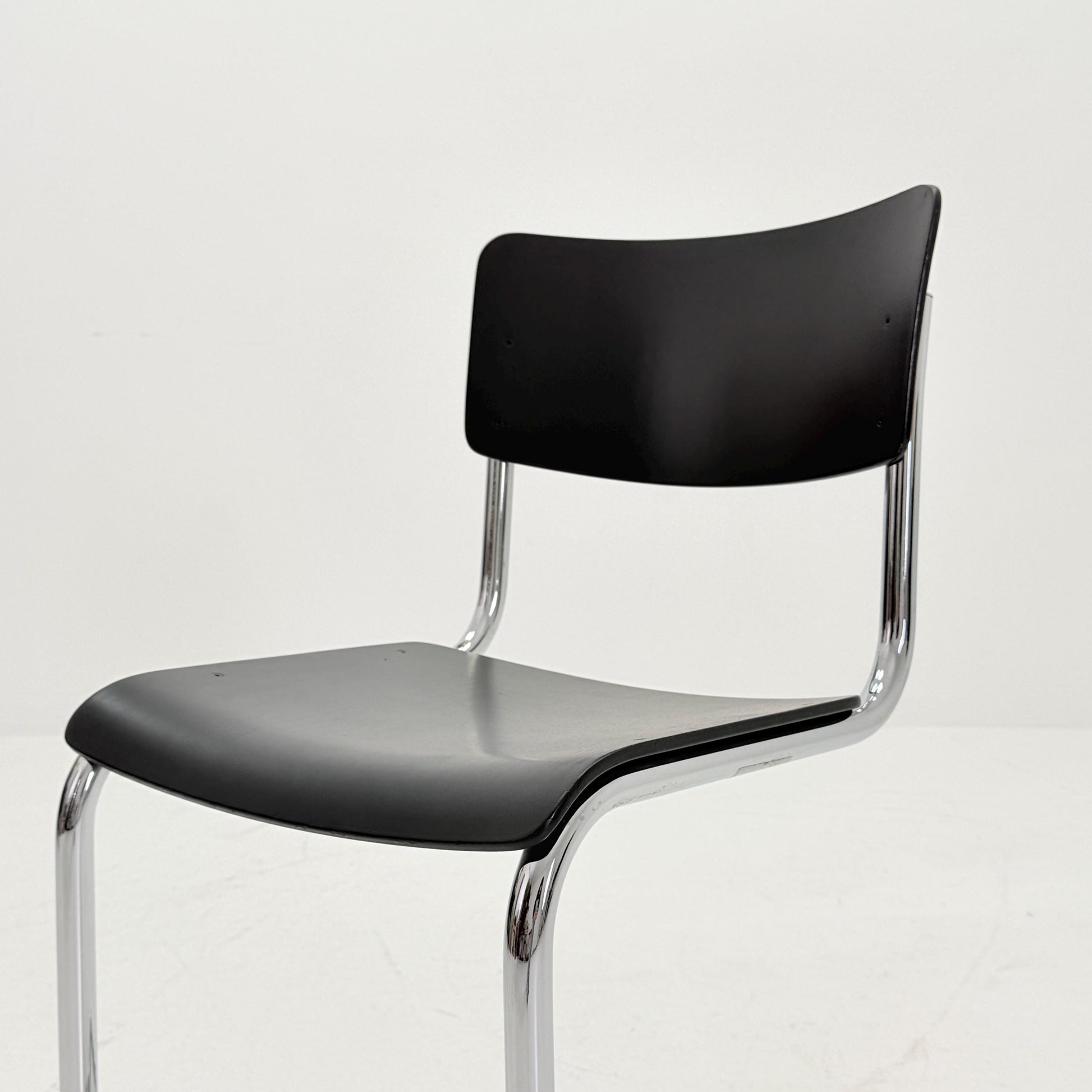 Mid century S43 Mart stam cantilever chair black beech steel tube chrome-plated by Thonet -1980s Germany