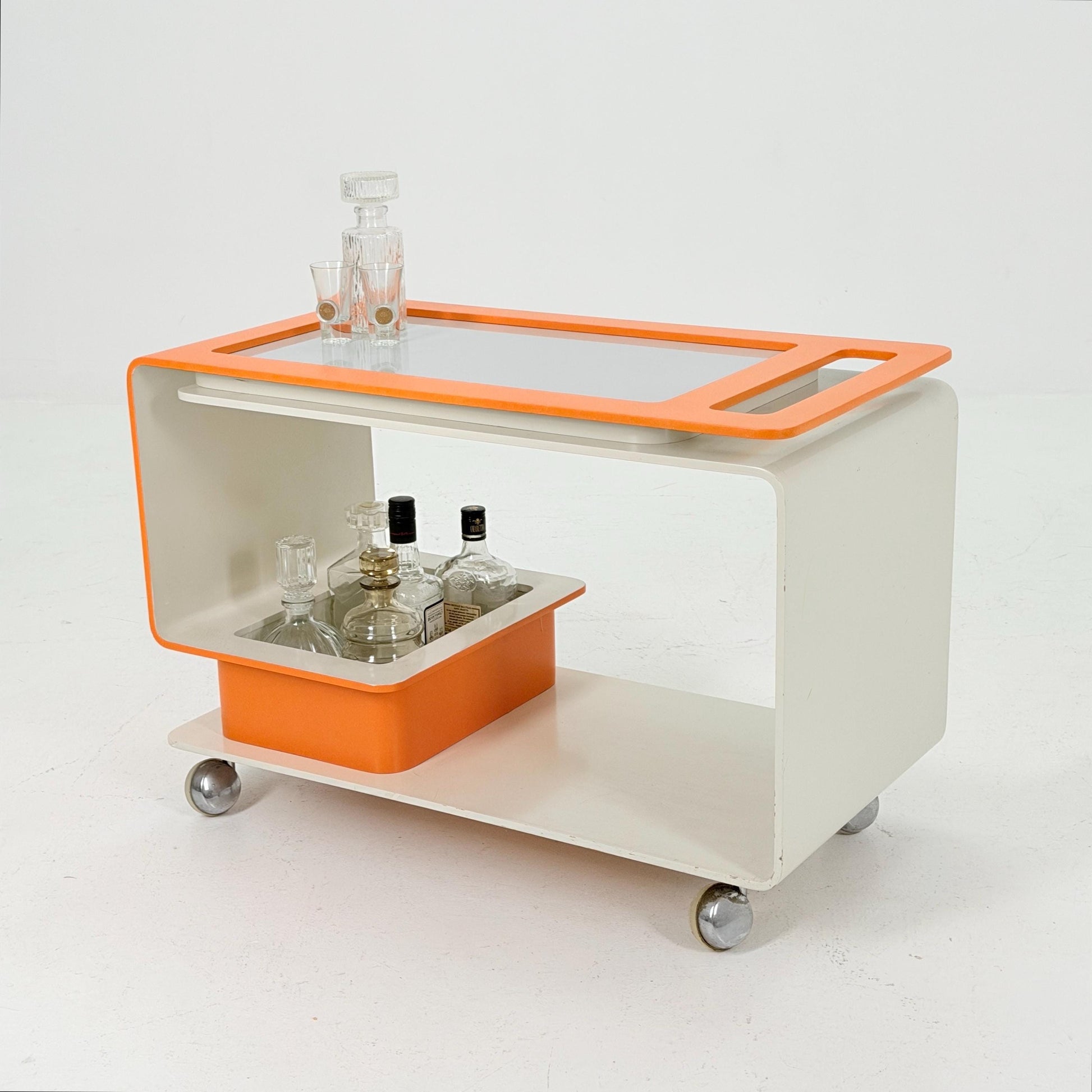 Mid-Century Space Age Orange & White Tea Trolley by John Graz, Germany 1980s