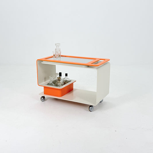 Mid-Century Space Age Orange & White Tea Trolley by John Graz, Germany 1980s