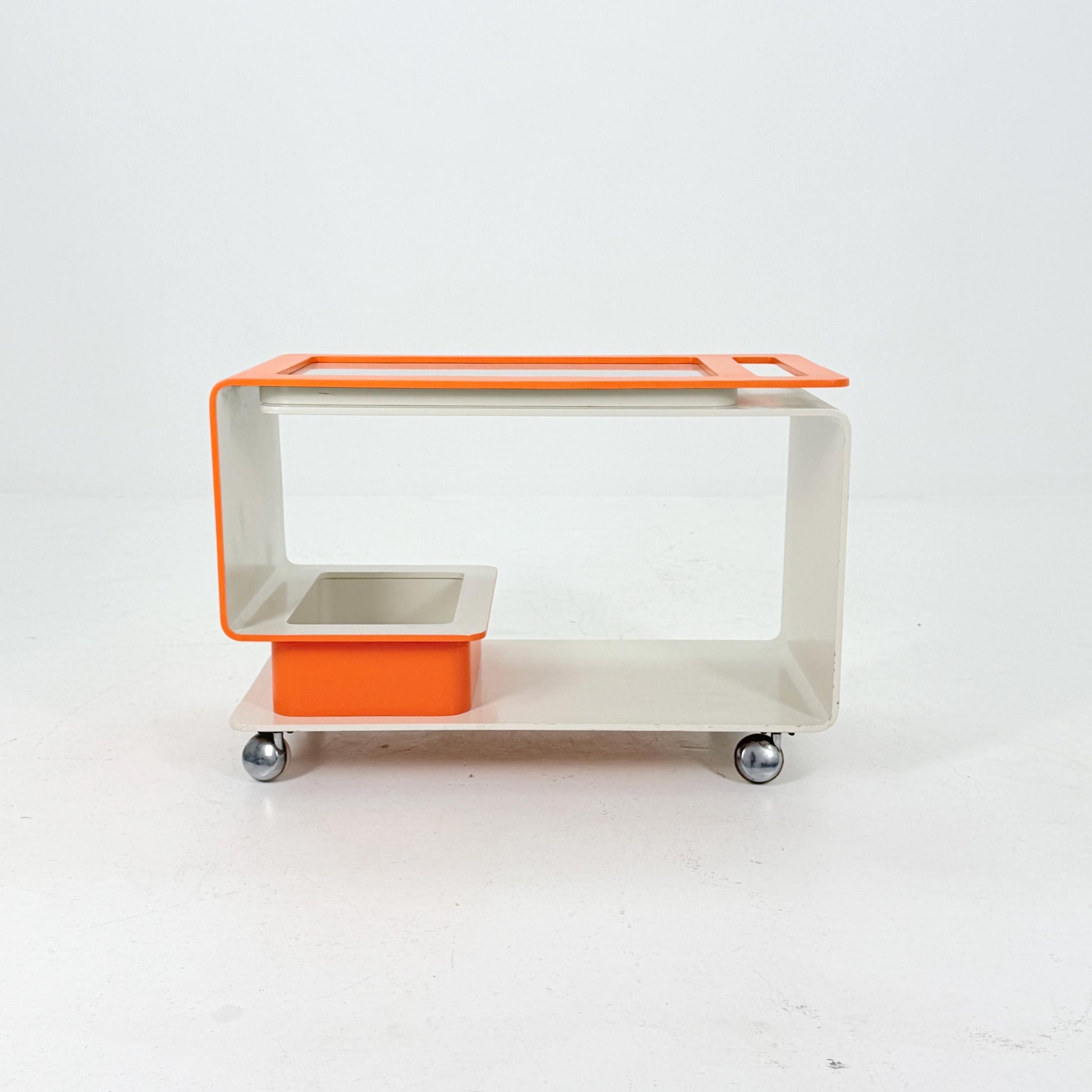 Mid-Century Space Age Orange & White Tea Trolley by John Graz, Germany 1980s
