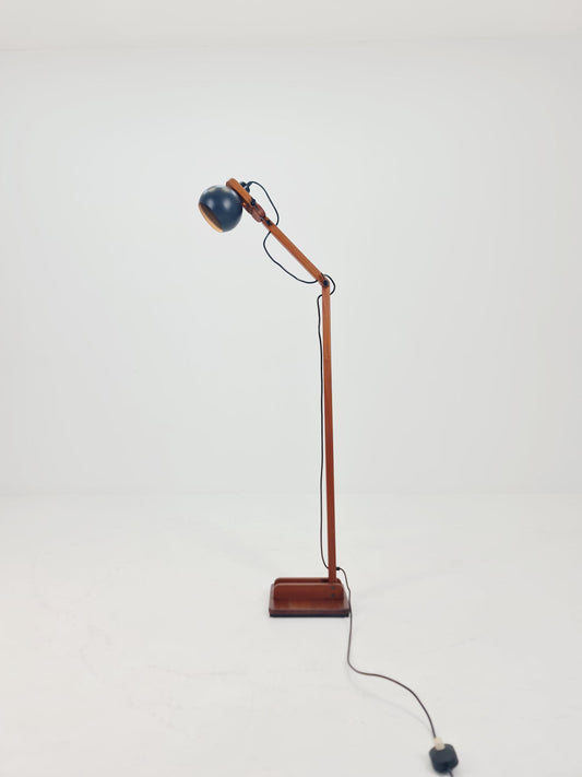 Mid Century Solid Teak Articulated Floor Lamp by Domus Denmark 1970s