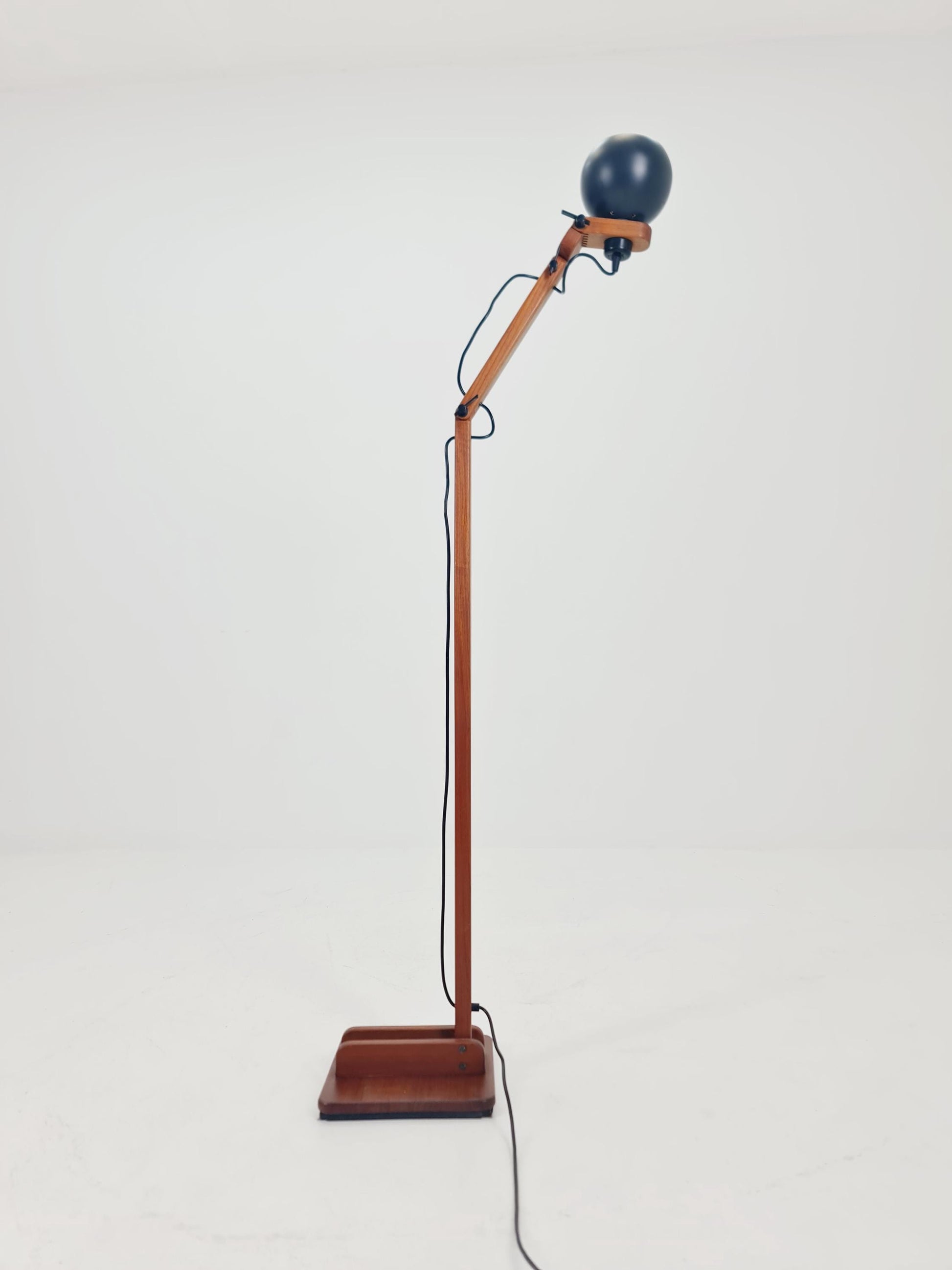 Mid Century Solid Teak Articulated Floor Lamp by Domus Denmark 1970s