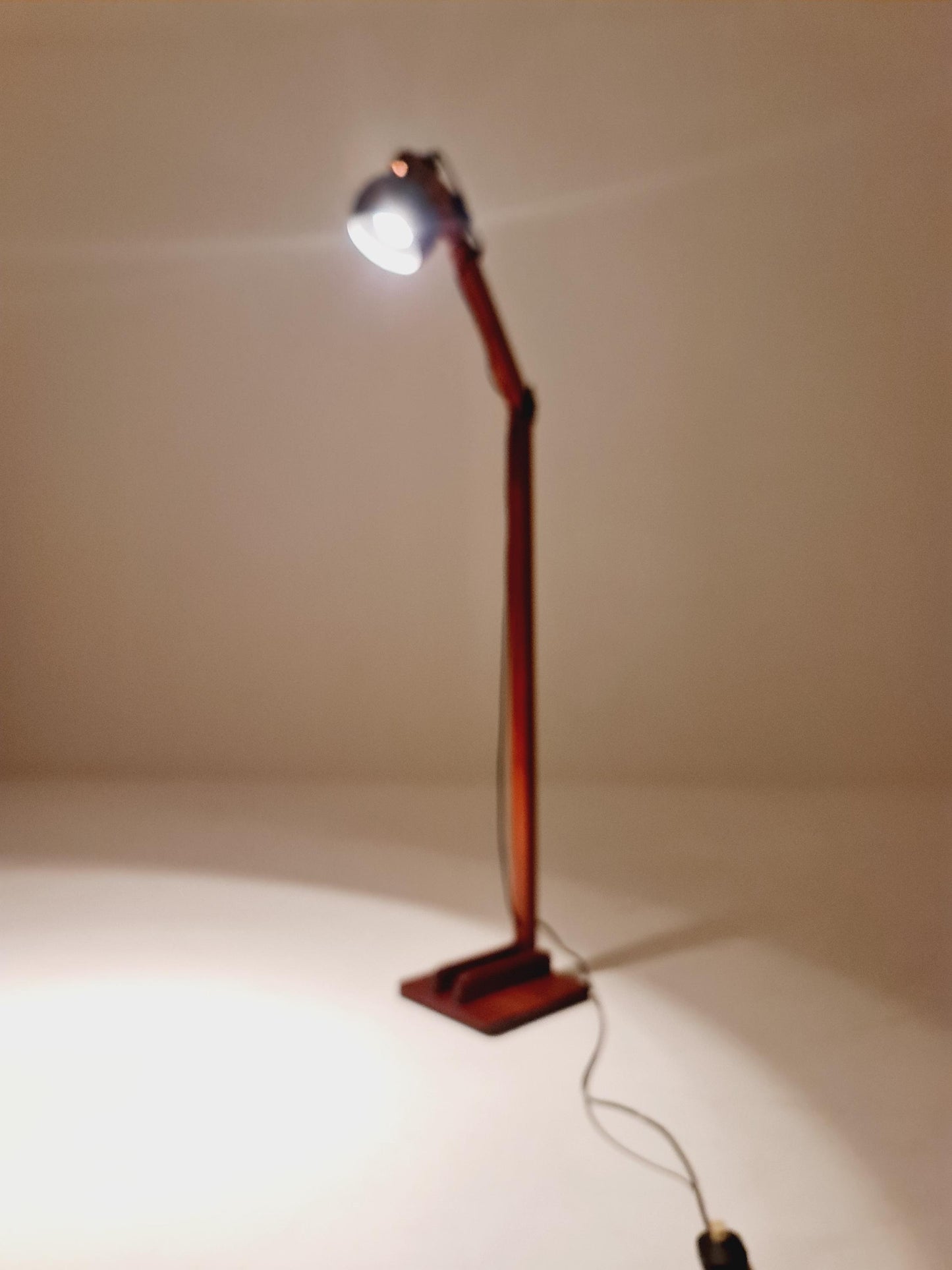 Mid Century Solid Teak Articulated Floor Lamp by Domus Denmark 1970s