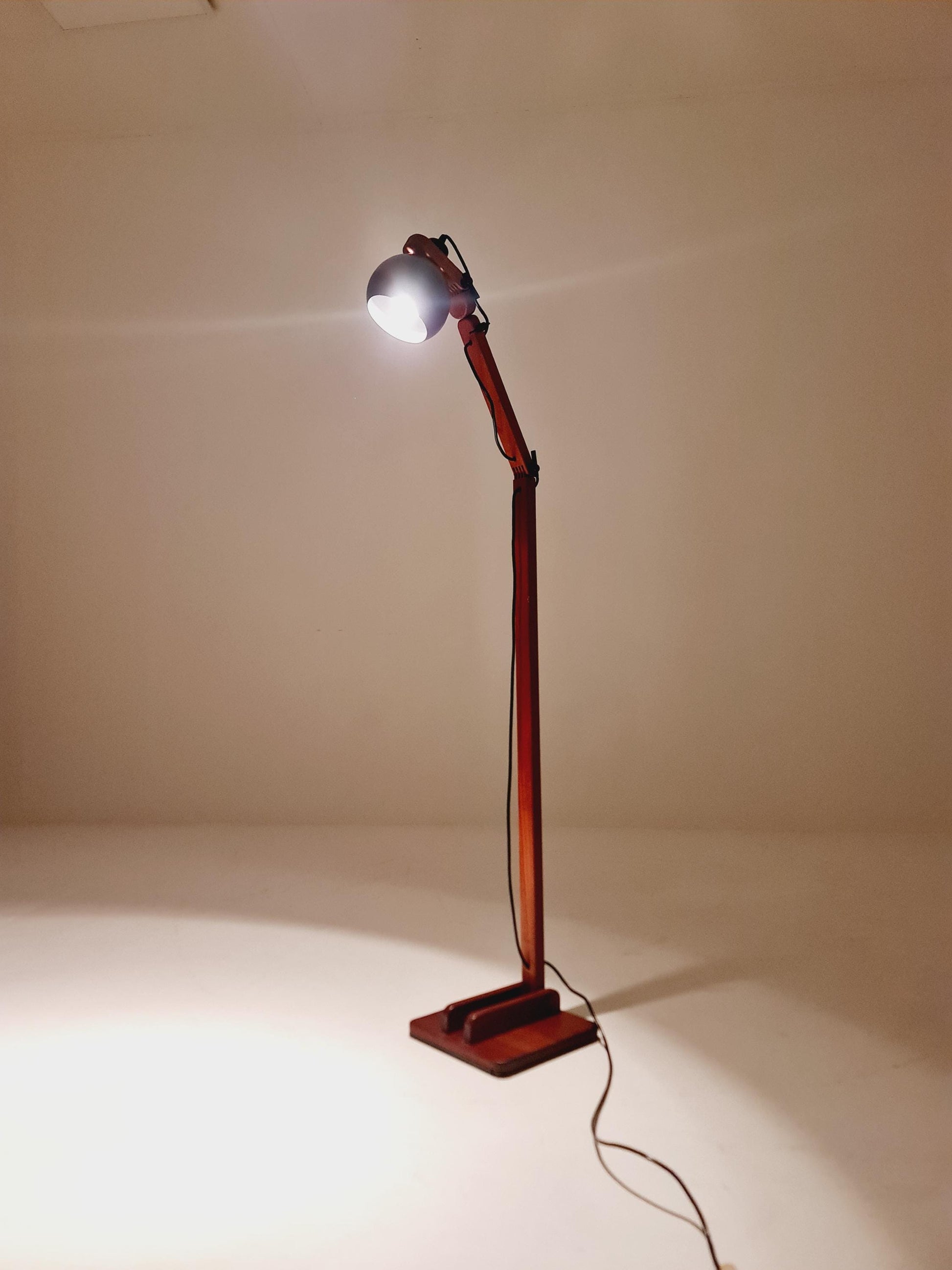 Mid Century Solid Teak Articulated Floor Lamp by Domus Denmark 1970s