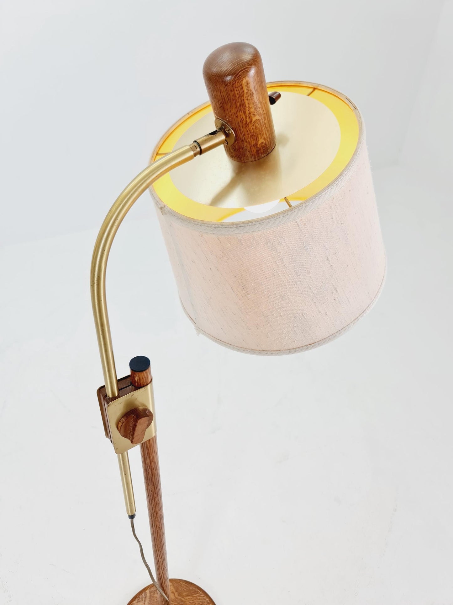 Mid-Century Modern Adjustable Floor Lamp by Temde, Switzerland – 1960s Oak & Brass