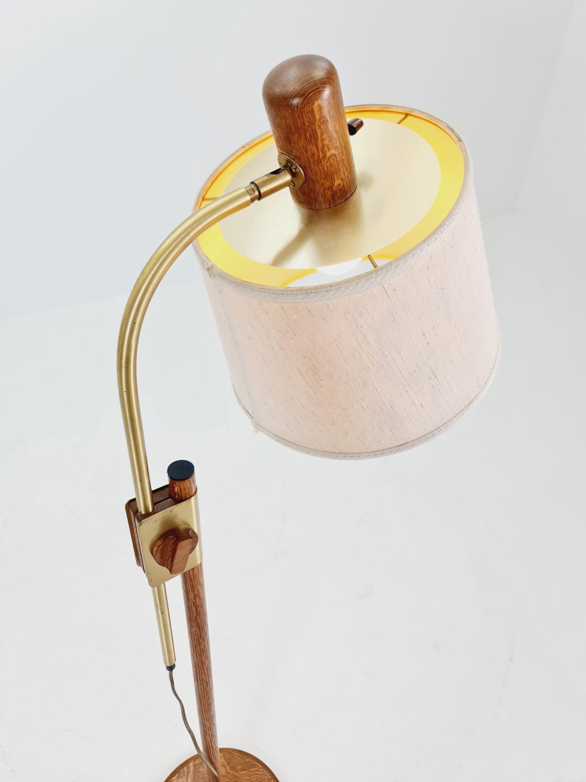 Mid-Century Modern Adjustable Floor Lamp by Temde, Switzerland – 1960s Oak & Brass