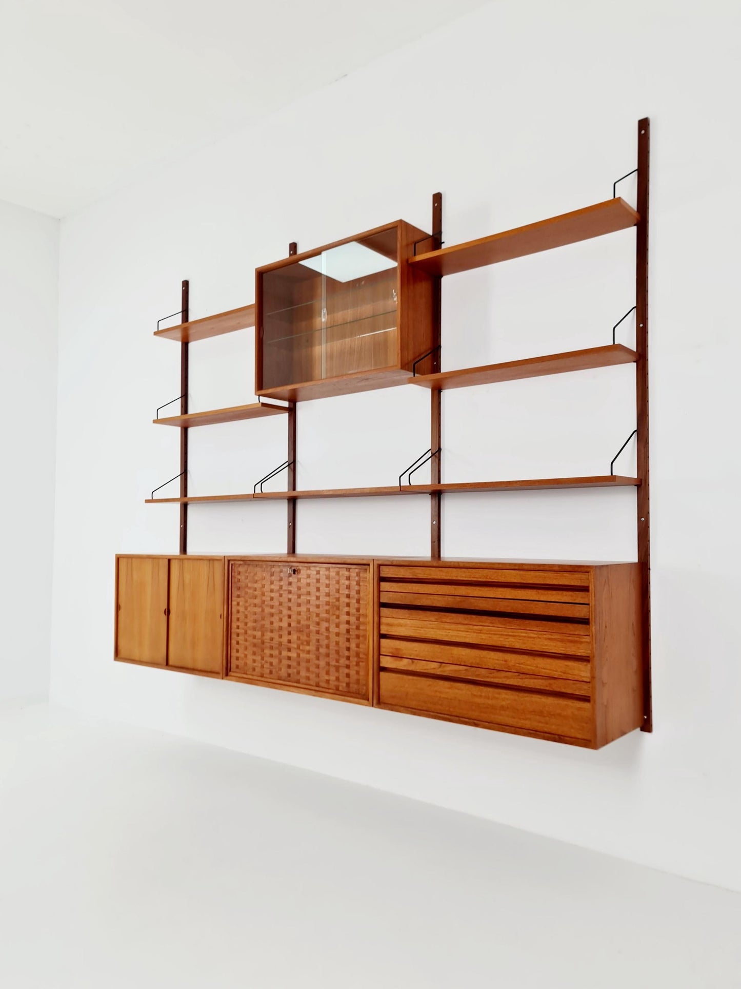 Big Mid century Danish Teak Wall Unit with 3 cabinets with show case by Poul Cadovius for Cado, Denmark, 1960s