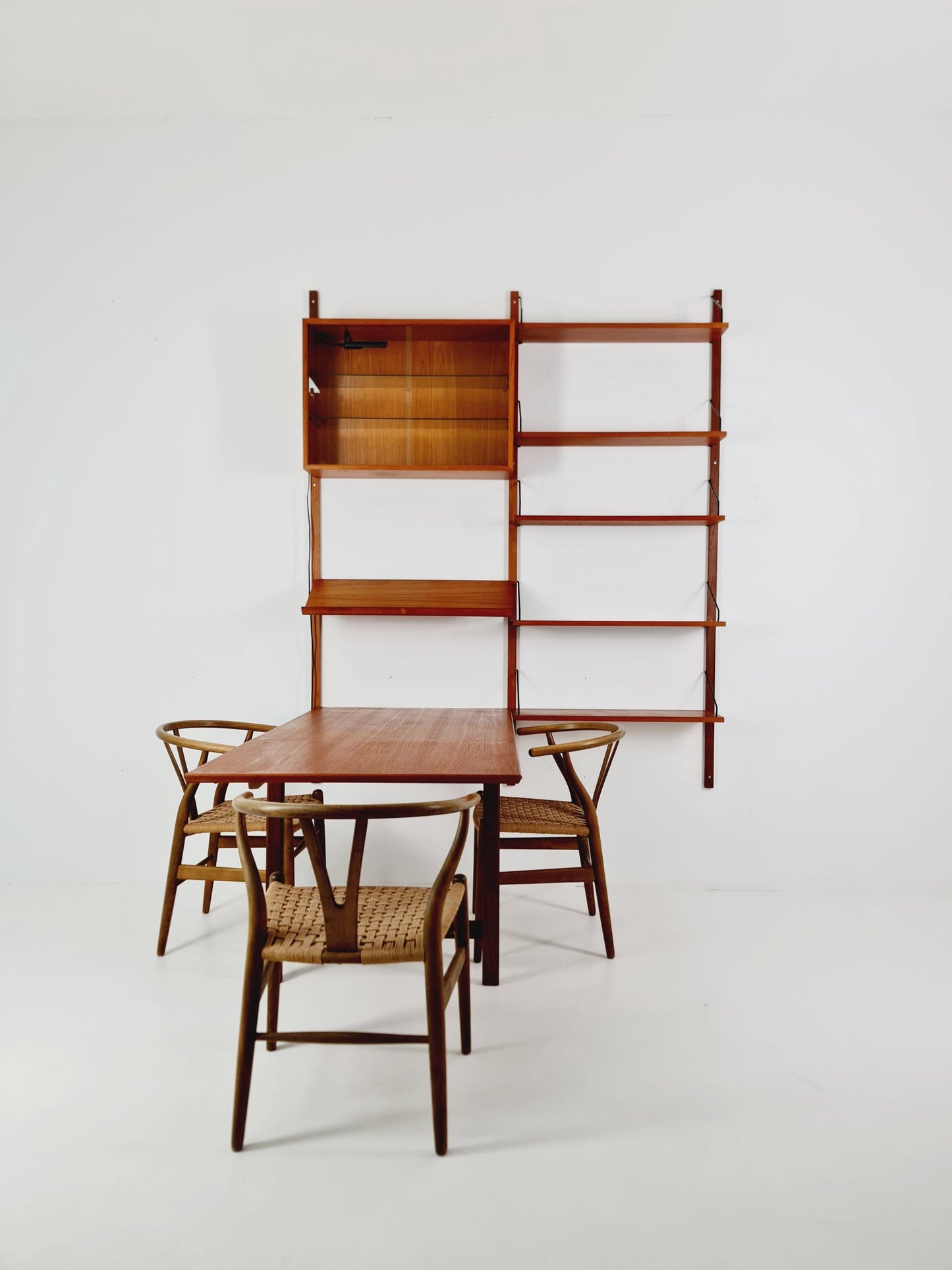 Big Mid century Danish Teak Wall Unit with showcase and dining table/Desk with show case by Poul Cadovius for Cado, Denmark, 1960s