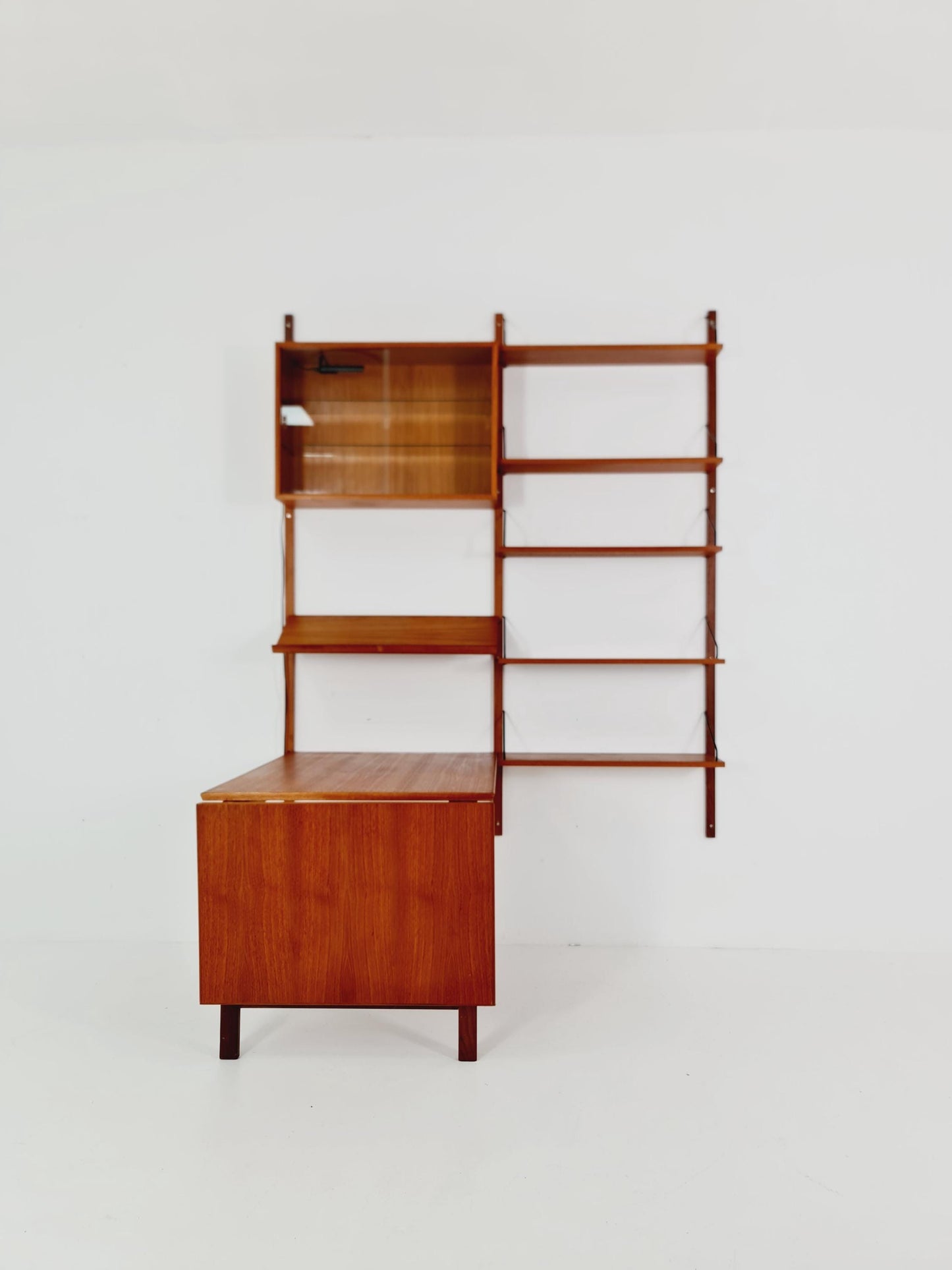 Big Mid century Danish Teak Wall Unit with showcase and dining table/Desk with show case by Poul Cadovius for Cado, Denmark, 1960s