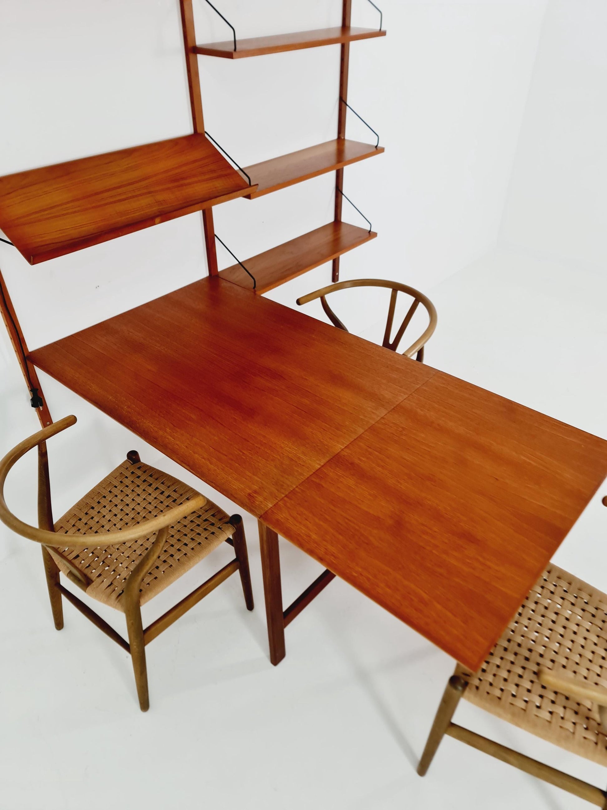 Big Mid century Danish Teak Wall Unit with showcase and dining table/Desk with show case by Poul Cadovius for Cado, Denmark, 1960s