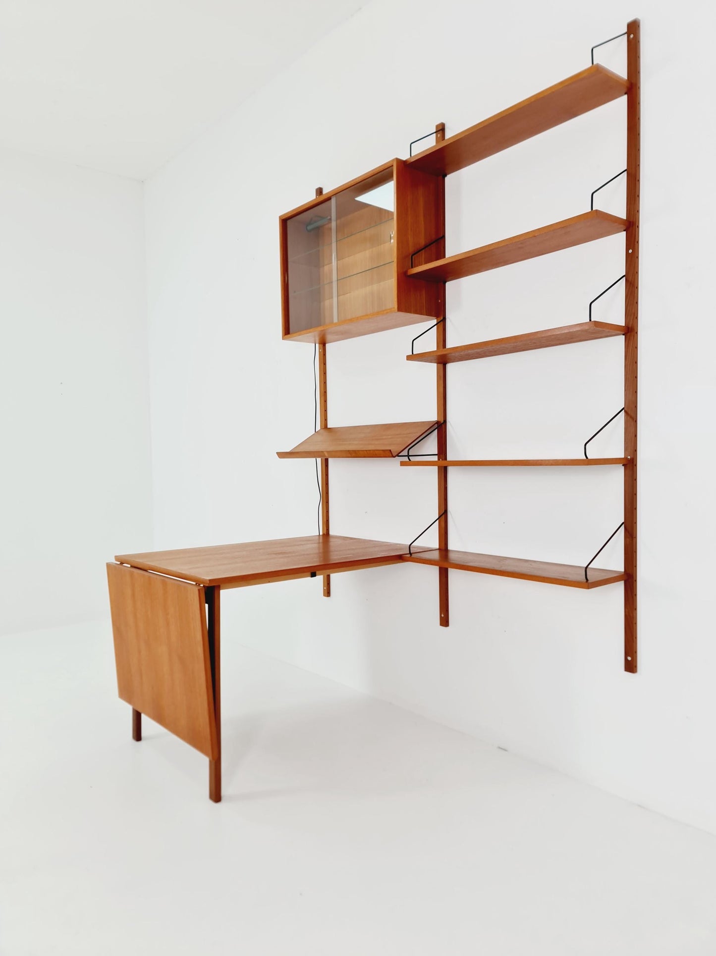 Big Mid century Danish Teak Wall Unit with showcase and dining table/Desk with show case by Poul Cadovius for Cado, Denmark, 1960s