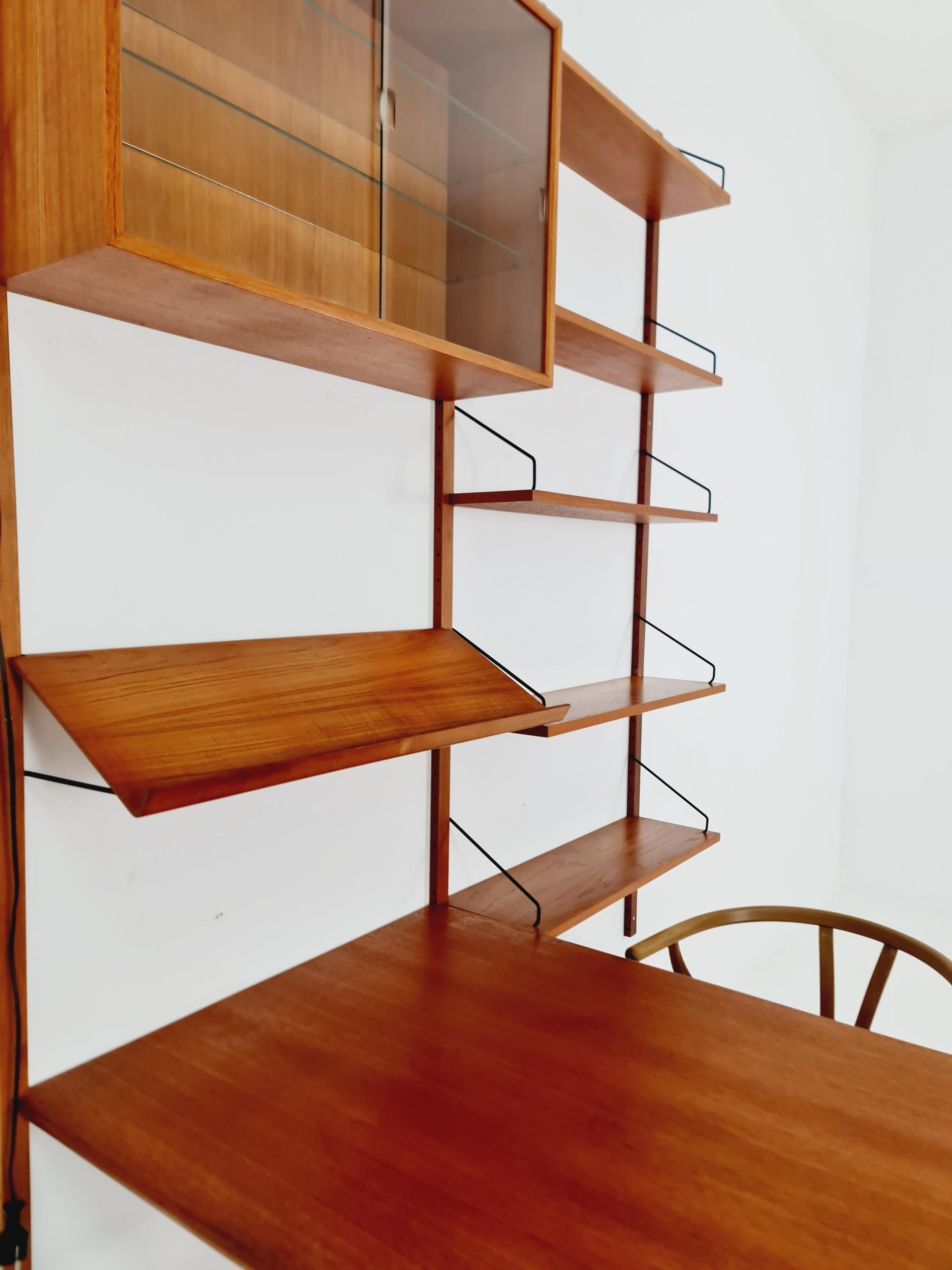 Big Mid century Danish Teak Wall Unit with showcase and dining table/Desk with show case by Poul Cadovius for Cado, Denmark, 1960s