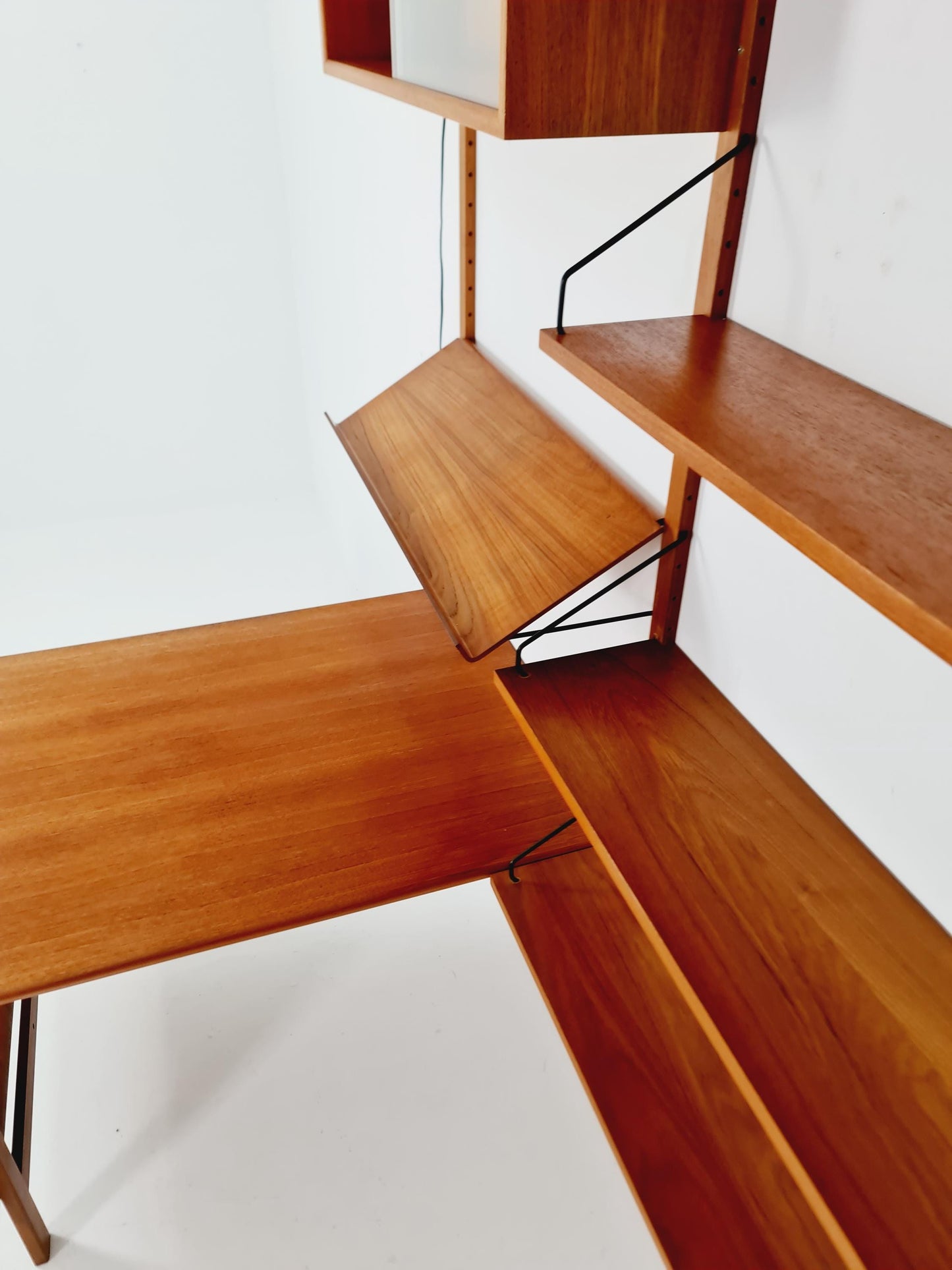 Big Mid century Danish Teak Wall Unit with showcase and dining table/Desk with show case by Poul Cadovius for Cado, Denmark, 1960s