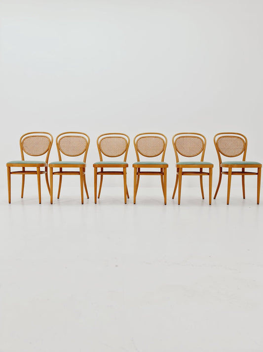 Set of 6 Original Thonet 215 R Bentwood Dining Chairs with Cane Backs &Rattan – Vintage Bistro / Cafe Chairs