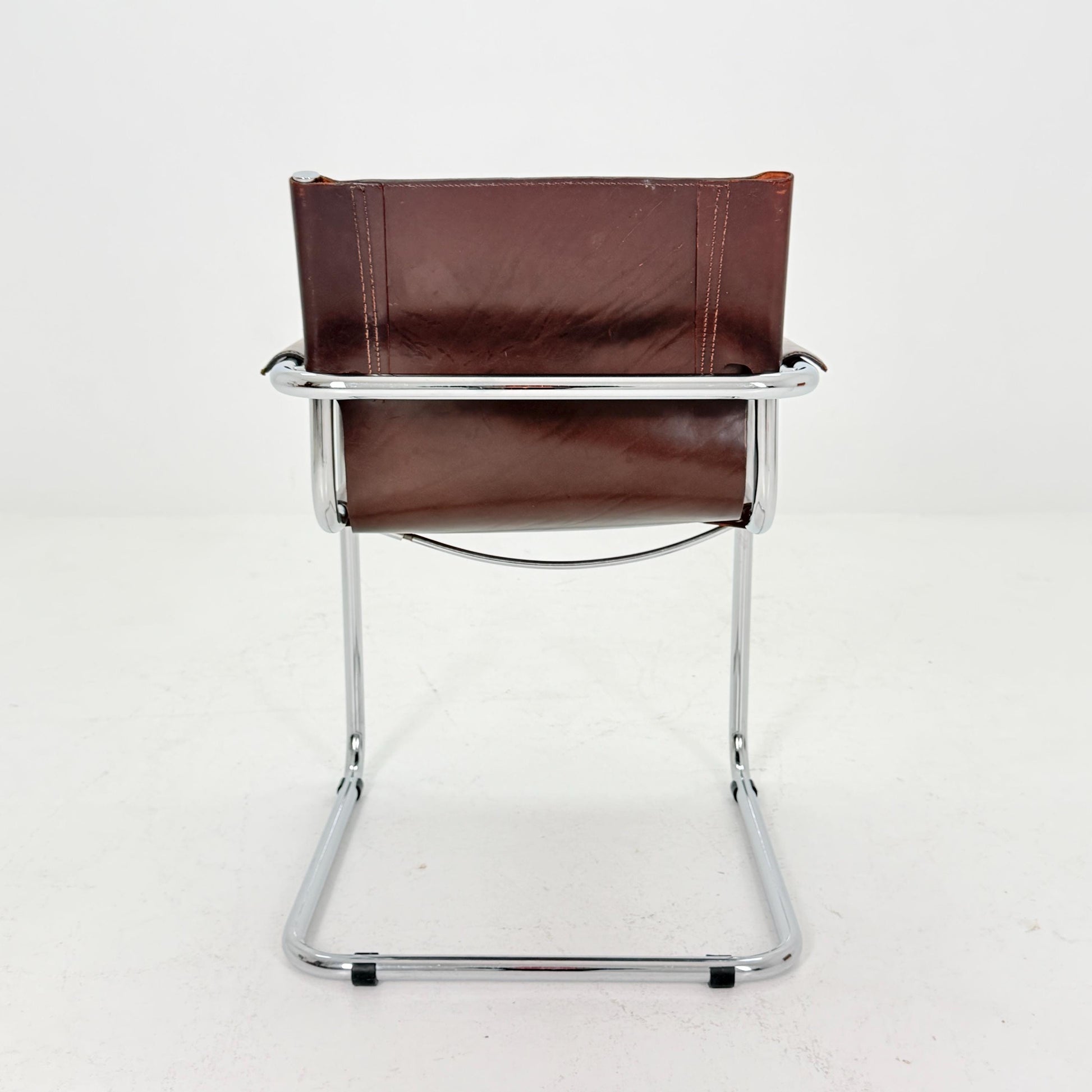 Mid century Bauhaus visitor armchair - brown leather Matteo Grassi 1970s Italy
