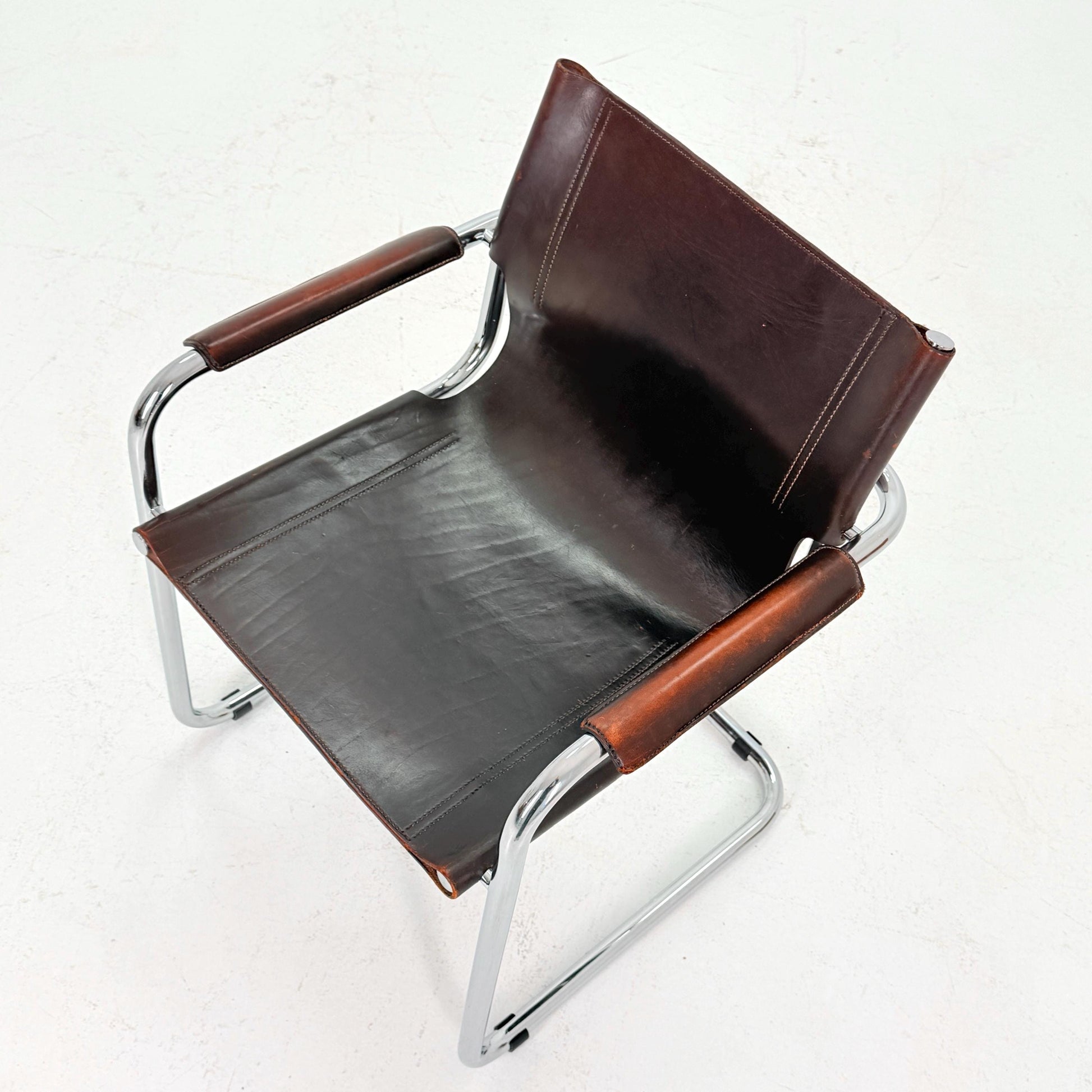 Mid century Bauhaus visitor armchair - brown leather Matteo Grassi 1970s Italy