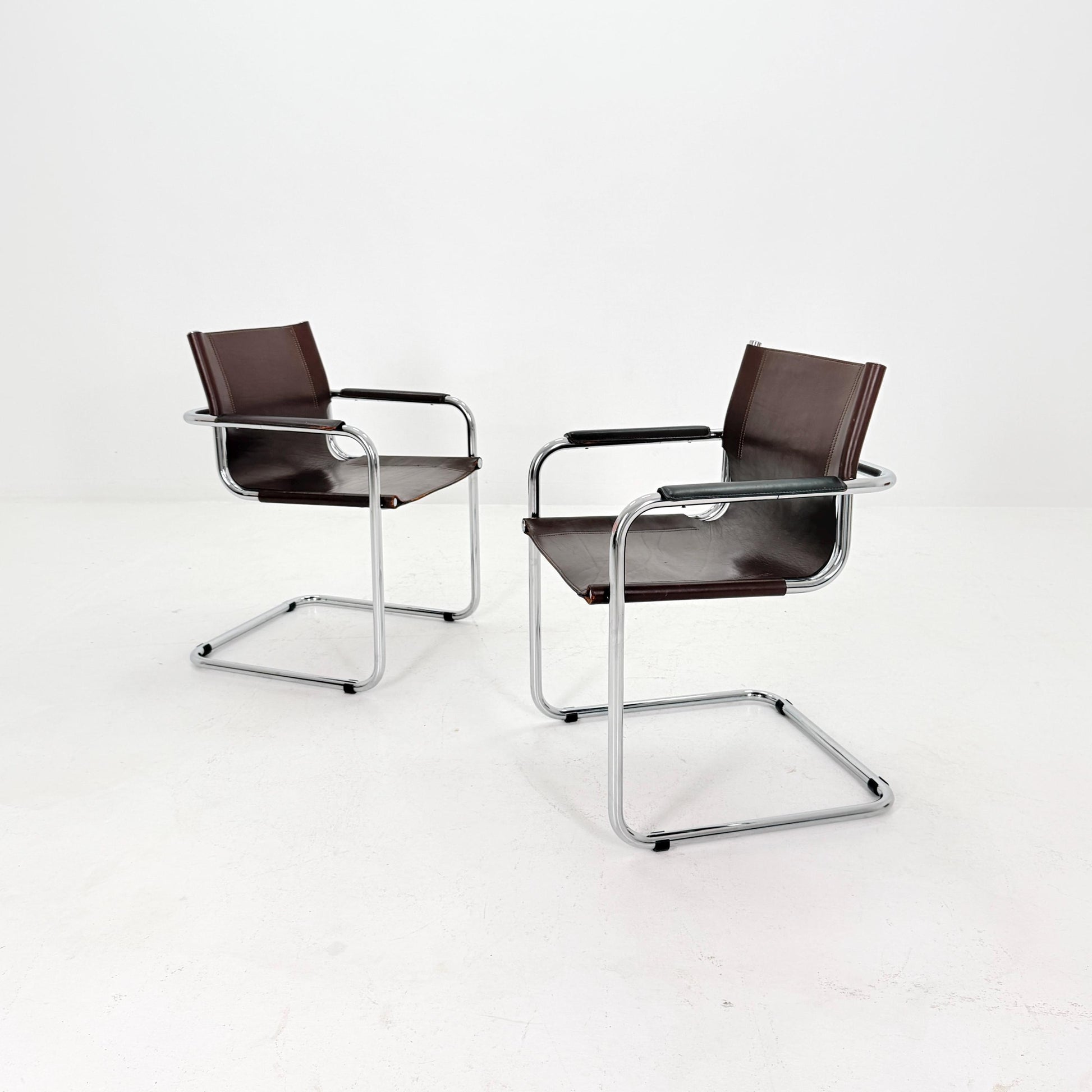Set of 2 Matteo Grassi MG5 Visitor Chairs in Brown Leather – Bauhaus Cantilever Design by Mart Stam & Marcel Breuer, Italy 1970s
