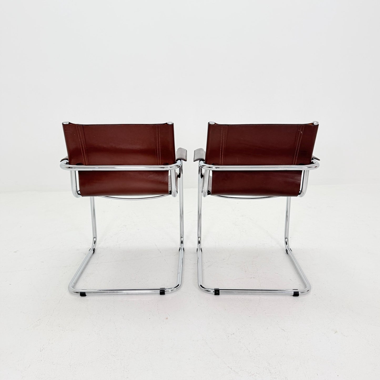 Set of 2 Matteo Grassi MG5 Visitor Chairs in Brown Leather – Bauhaus Cantilever Design by Mart Stam & Marcel Breuer, Italy 1970s