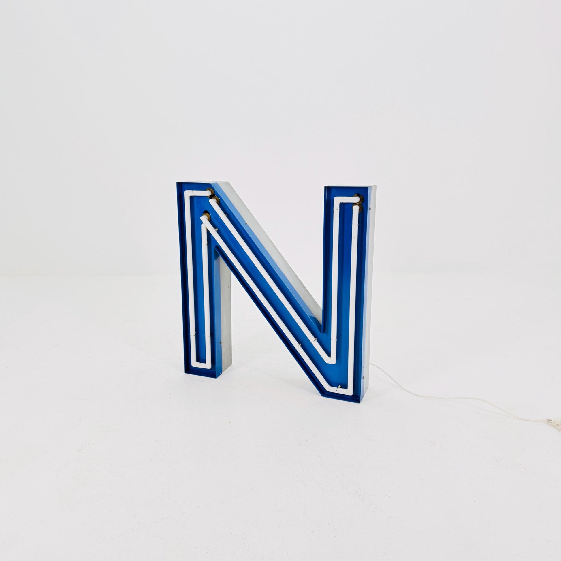 Mid Century Neon Letter Sign N / Z, – Large Industrial Neon Shop Sign, Blue Metal Advertising Reklame with Transformer Germany 1960s