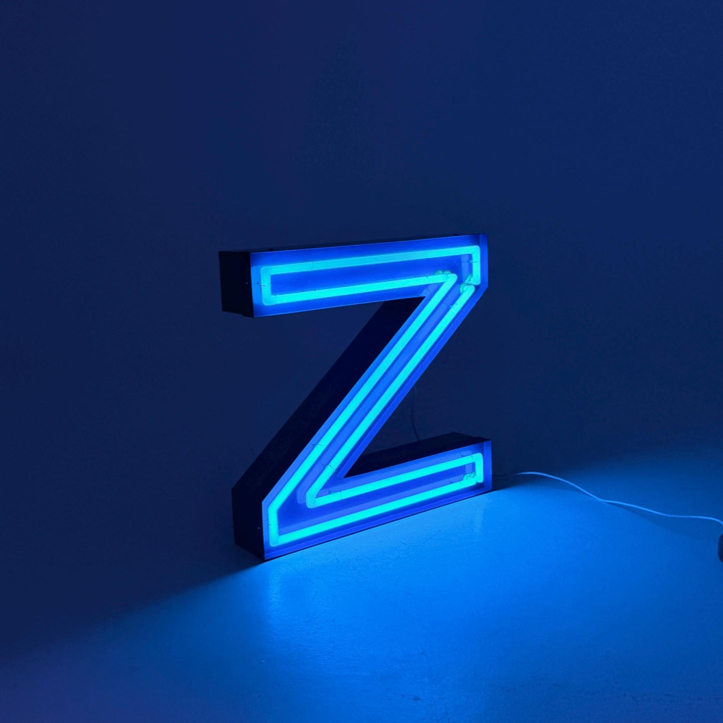 Mid Century Neon Letter Sign N / Z, – Large Industrial Neon Shop Sign, Blue Metal Advertising Reklame with Transformer Germany 1960s
