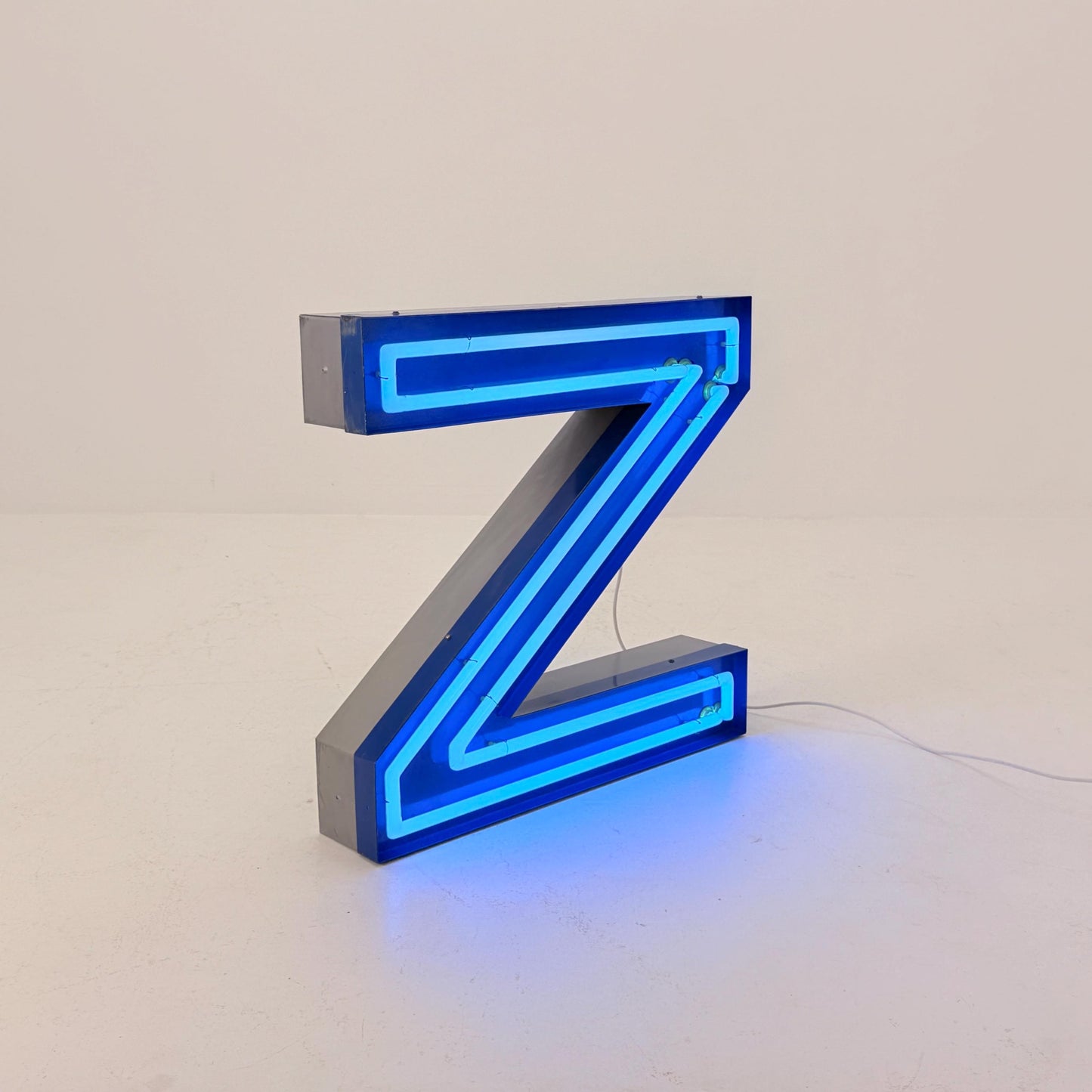 Mid Century Neon Letter Sign N / Z, – Large Industrial Neon Shop Sign, Blue Metal Advertising Reklame with Transformer Germany 1960s