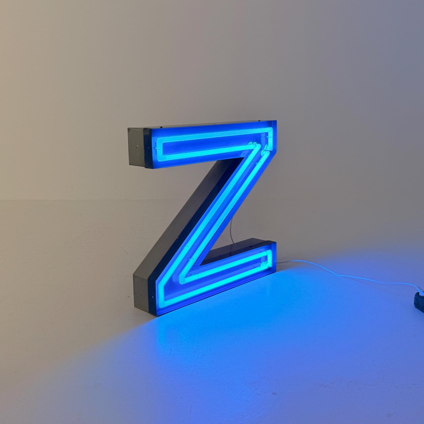 Mid Century Neon Letter Sign N / Z, – Large Industrial Neon Shop Sign, Blue Metal Advertising Reklame with Transformer Germany 1960s