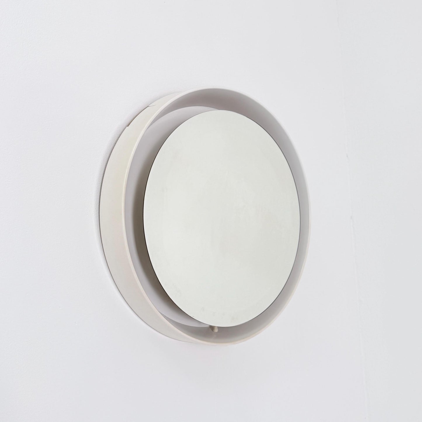 Mid century vintage wall illuminated mirror backlit with a cream plastic frame Sweden 1970s