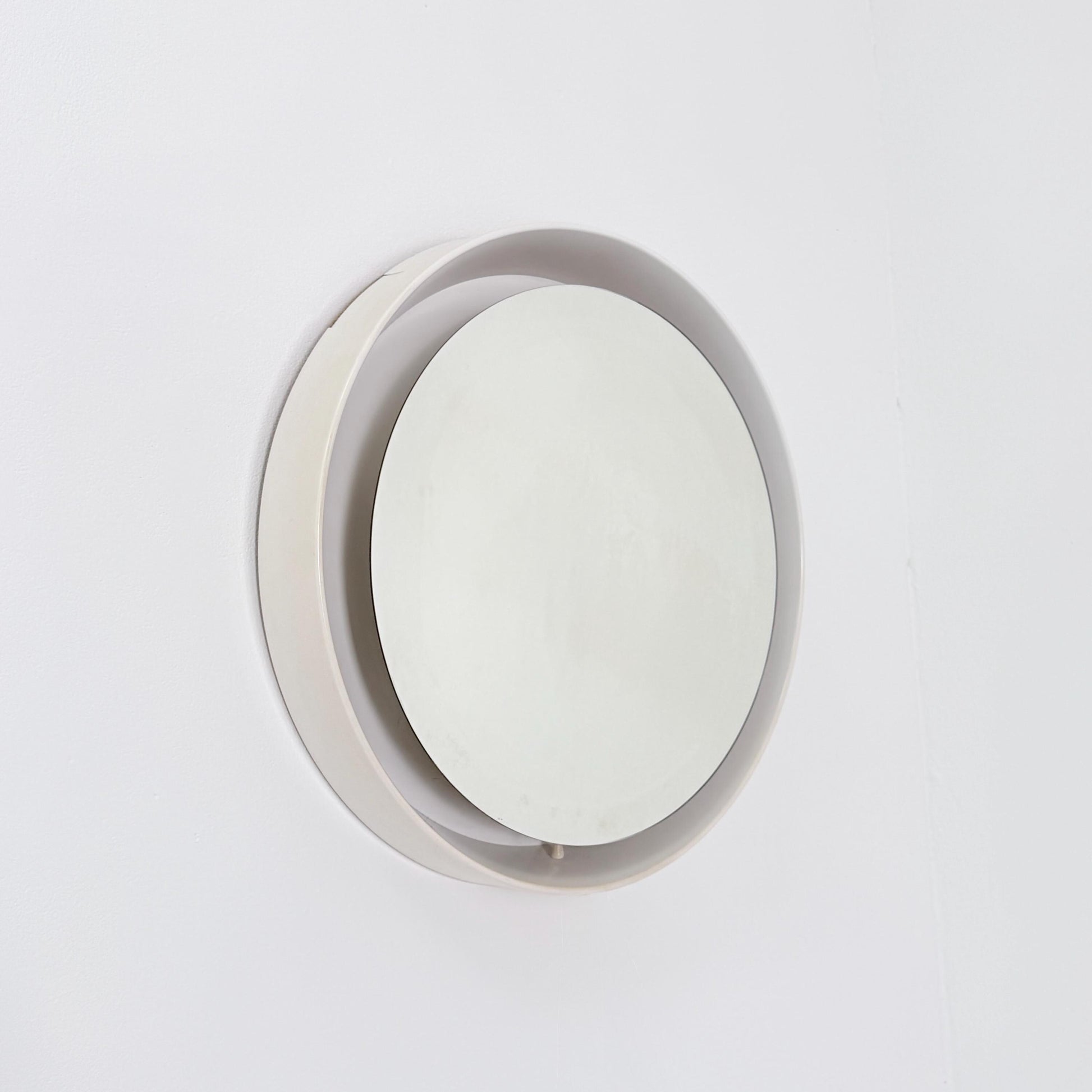 Mid century vintage wall illuminated mirror backlit with a cream plastic frame Sweden 1970s
