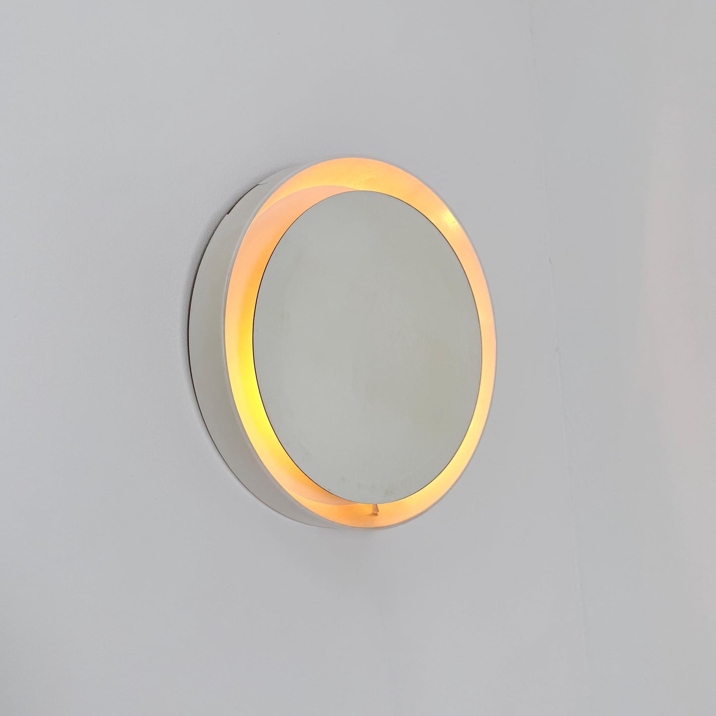 Mid century vintage wall illuminated mirror backlit with a cream plastic frame Sweden 1970s