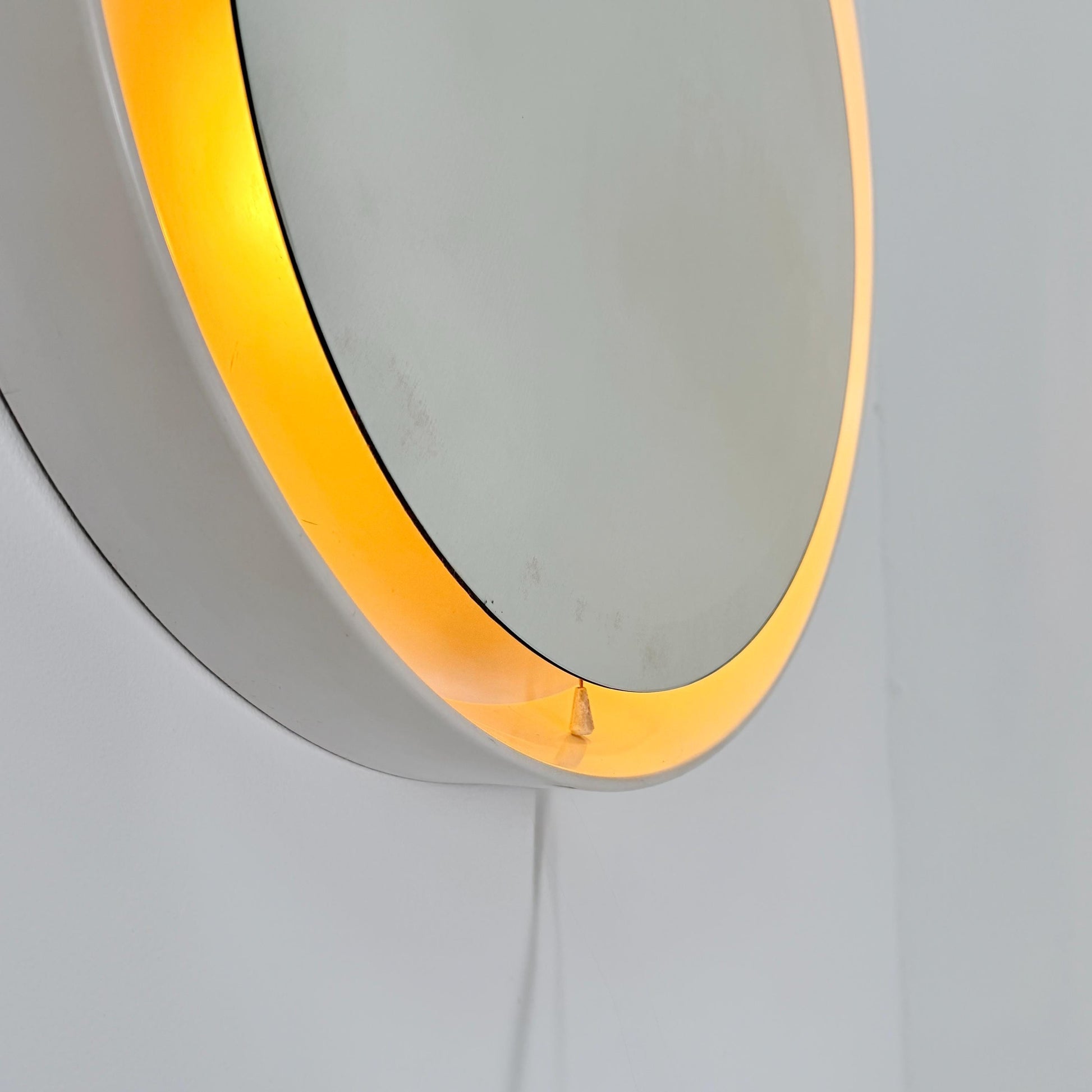 Mid century vintage wall illuminated mirror backlit with a cream plastic frame Sweden 1970s