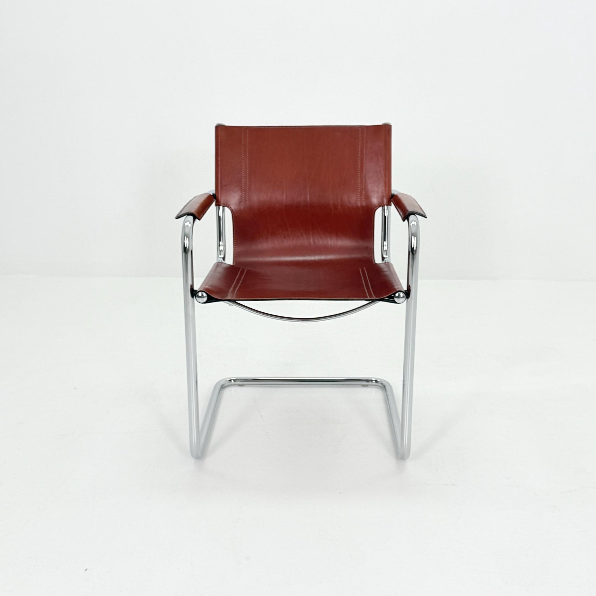 Mid century Matteo Grassi MG5 Dark Cognac Leather Bauhaus Chair, 1980s Italy — Mart Stam & Marcel Breuer