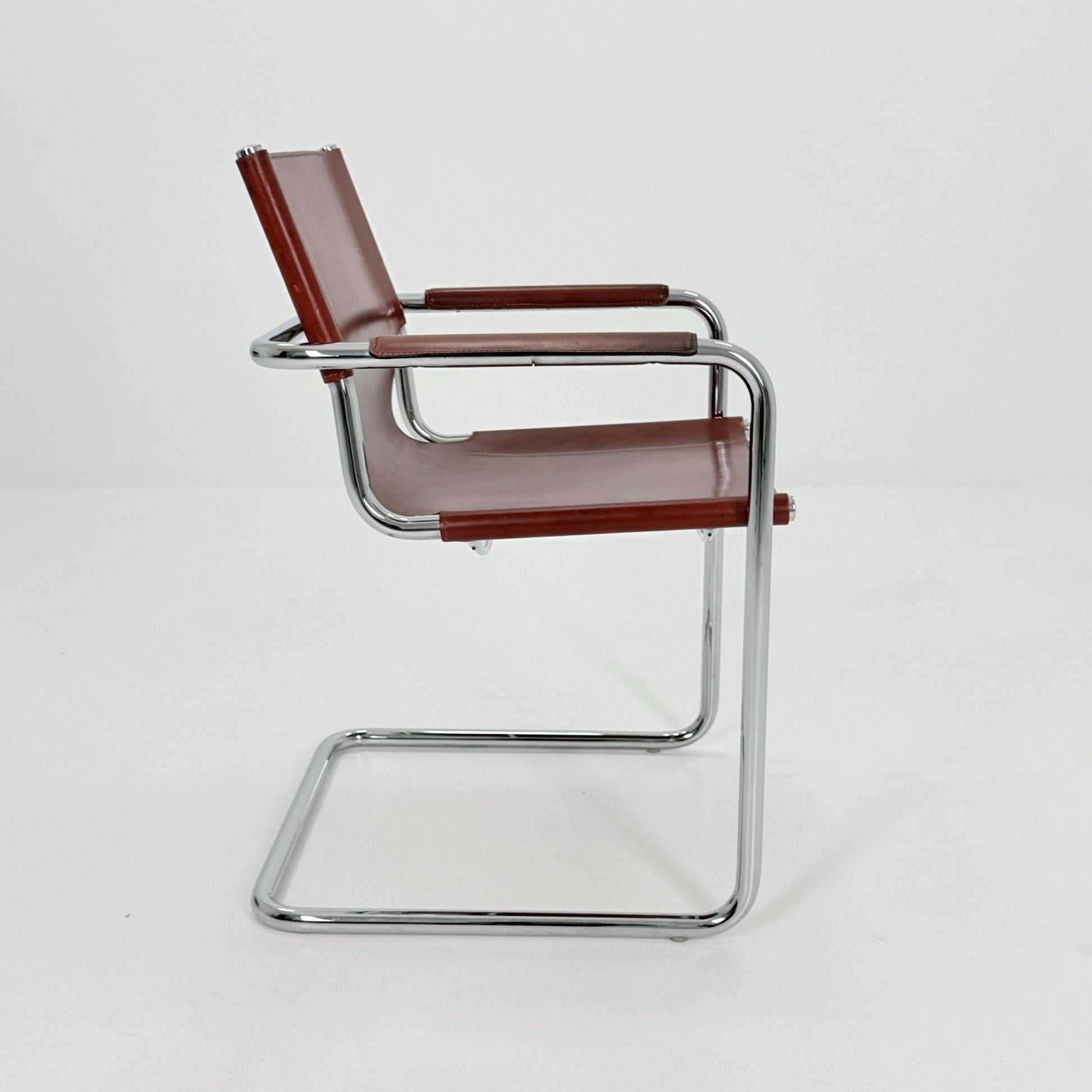Mid century Matteo Grassi MG5 Dark Cognac Leather Bauhaus Chair, 1980s Italy — Mart Stam & Marcel Breuer