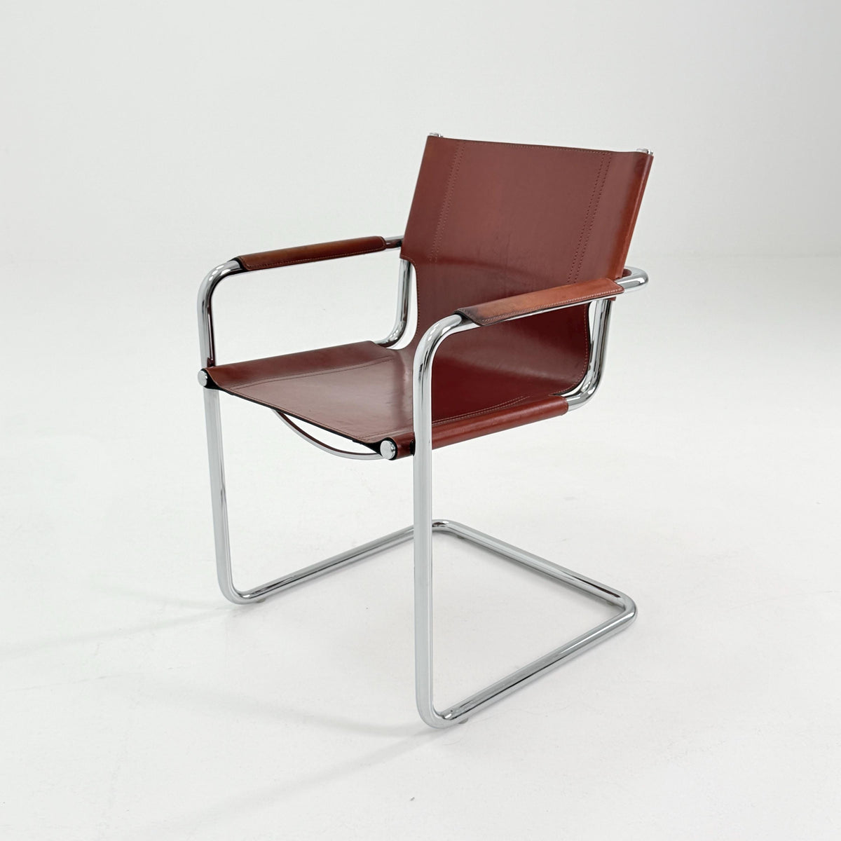 Mid century Matteo Grassi MG5 Dark Cognac Leather Bauhaus Chair, 1980s Italy — Mart Stam & Marcel Breuer