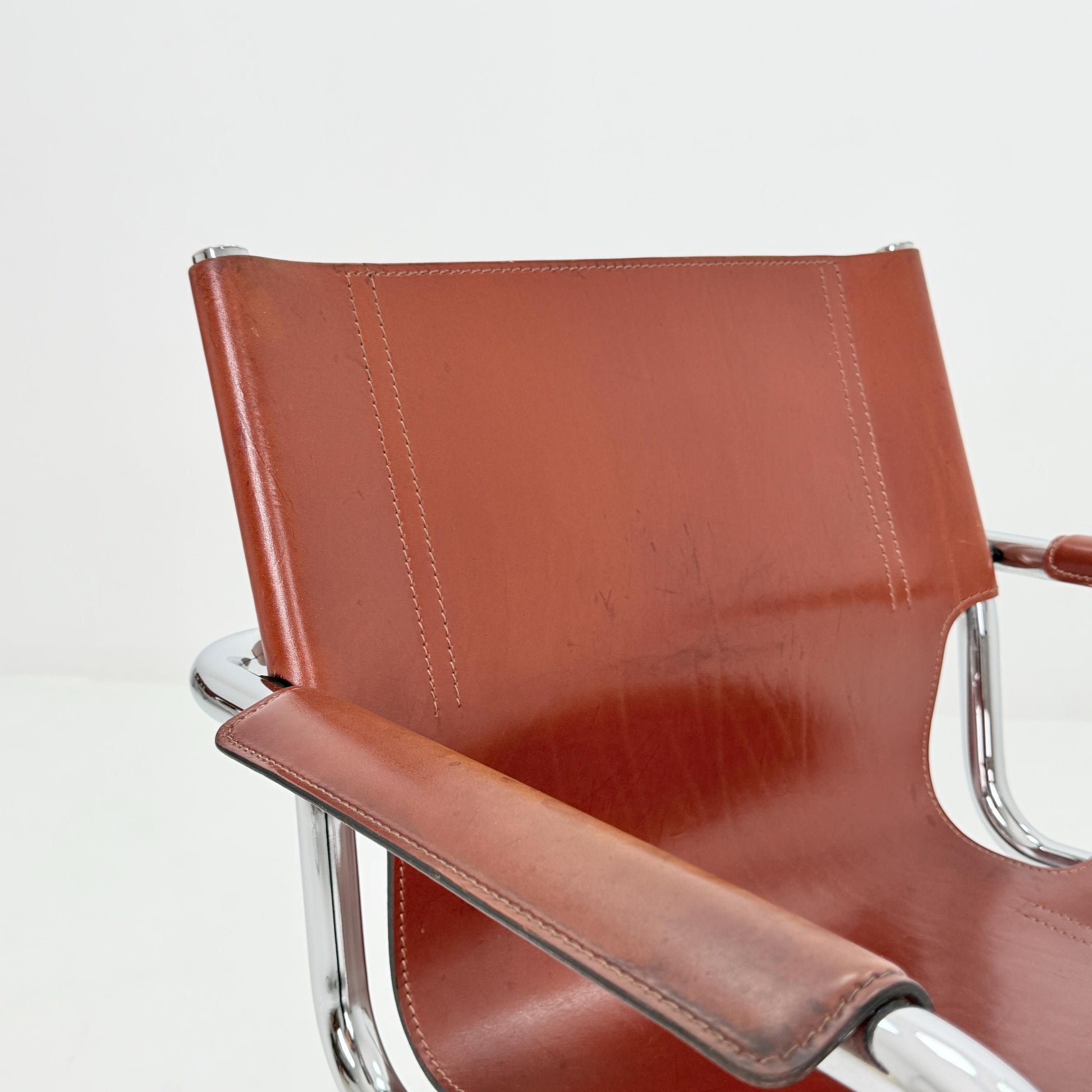 Mid century Matteo Grassi MG5 Dark Cognac Leather Bauhaus Chair, 1980s Italy — Mart Stam & Marcel Breuer