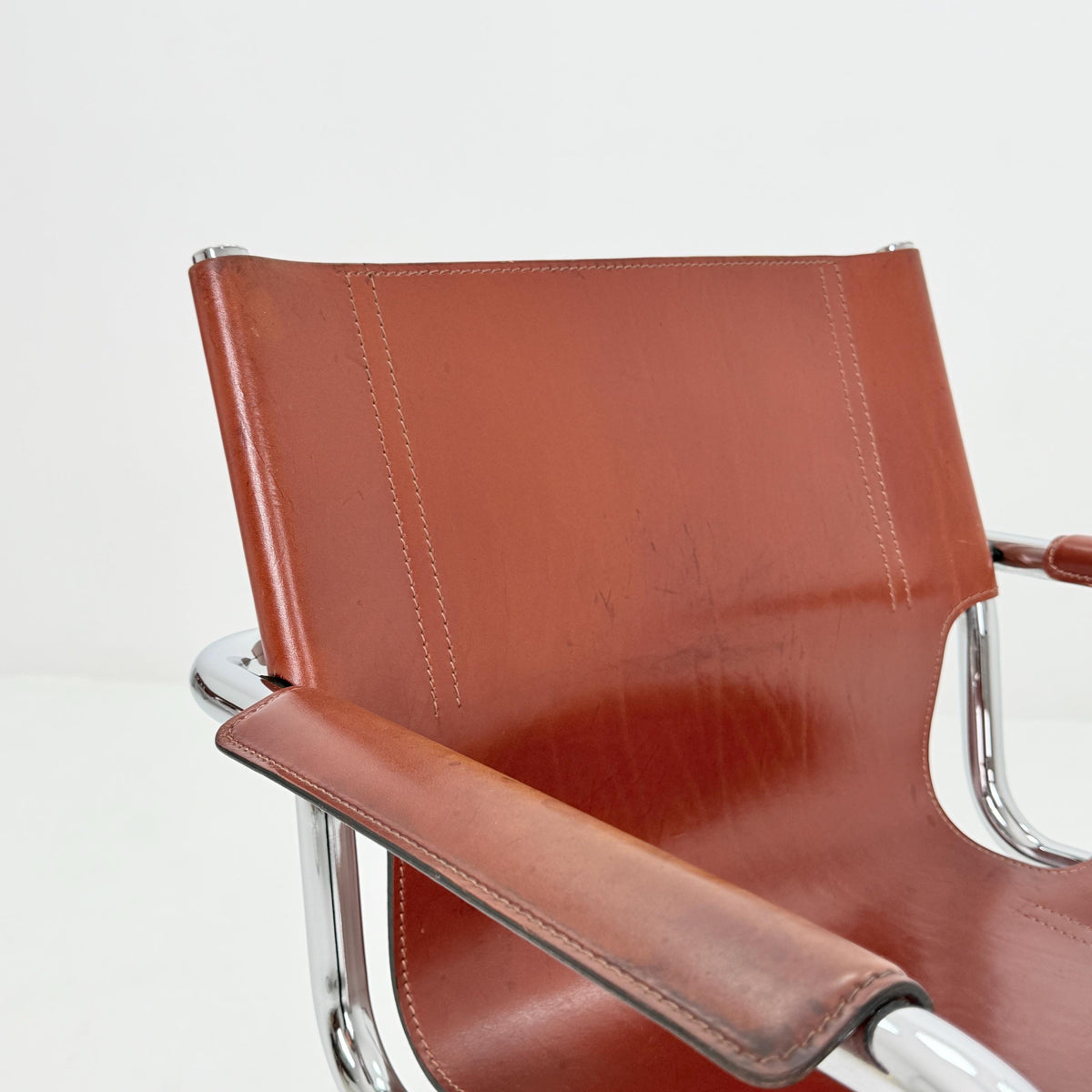 Mid century Matteo Grassi MG5 Dark Cognac Leather Bauhaus Chair, 1980s Italy — Mart Stam & Marcel Breuer