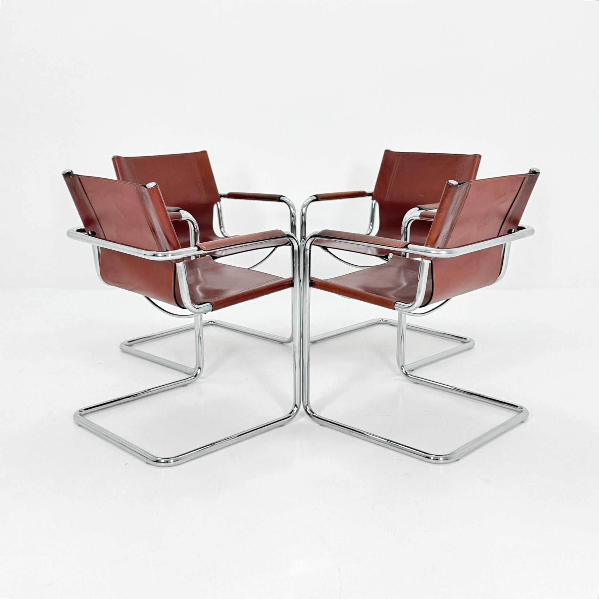 Mid century Matteo Grassi MG5 Dark Cognac Leather Bauhaus Chair, 1980s Italy — Mart Stam & Marcel Breuer