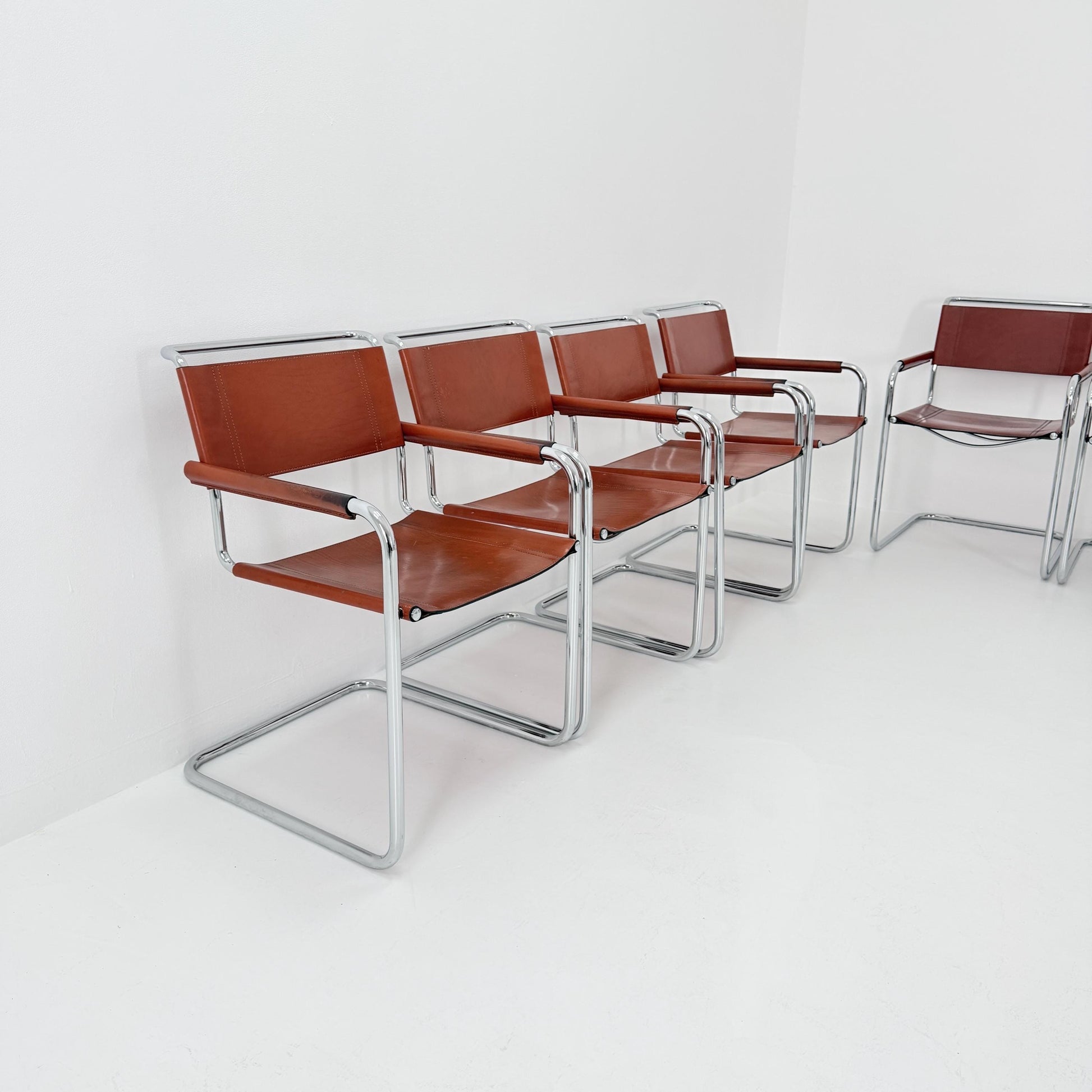 Set of 8 Bauhaus Mart Stam Marcel Brauer Dining-Office S34 armchairs for Linea Fiam Italy 1980s