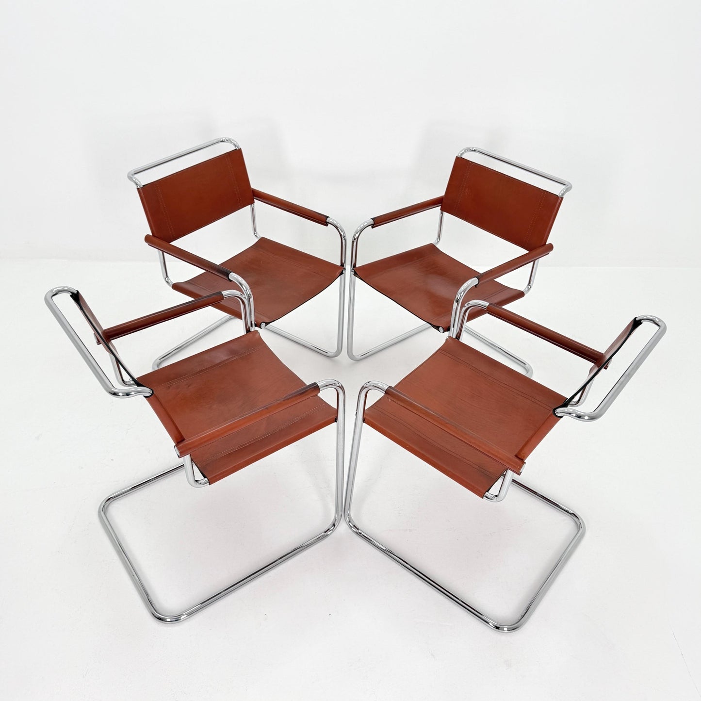 Set of 8 Bauhaus Mart Stam Marcel Brauer Dining-Office S34 armchairs for Linea Fiam Italy 1980s