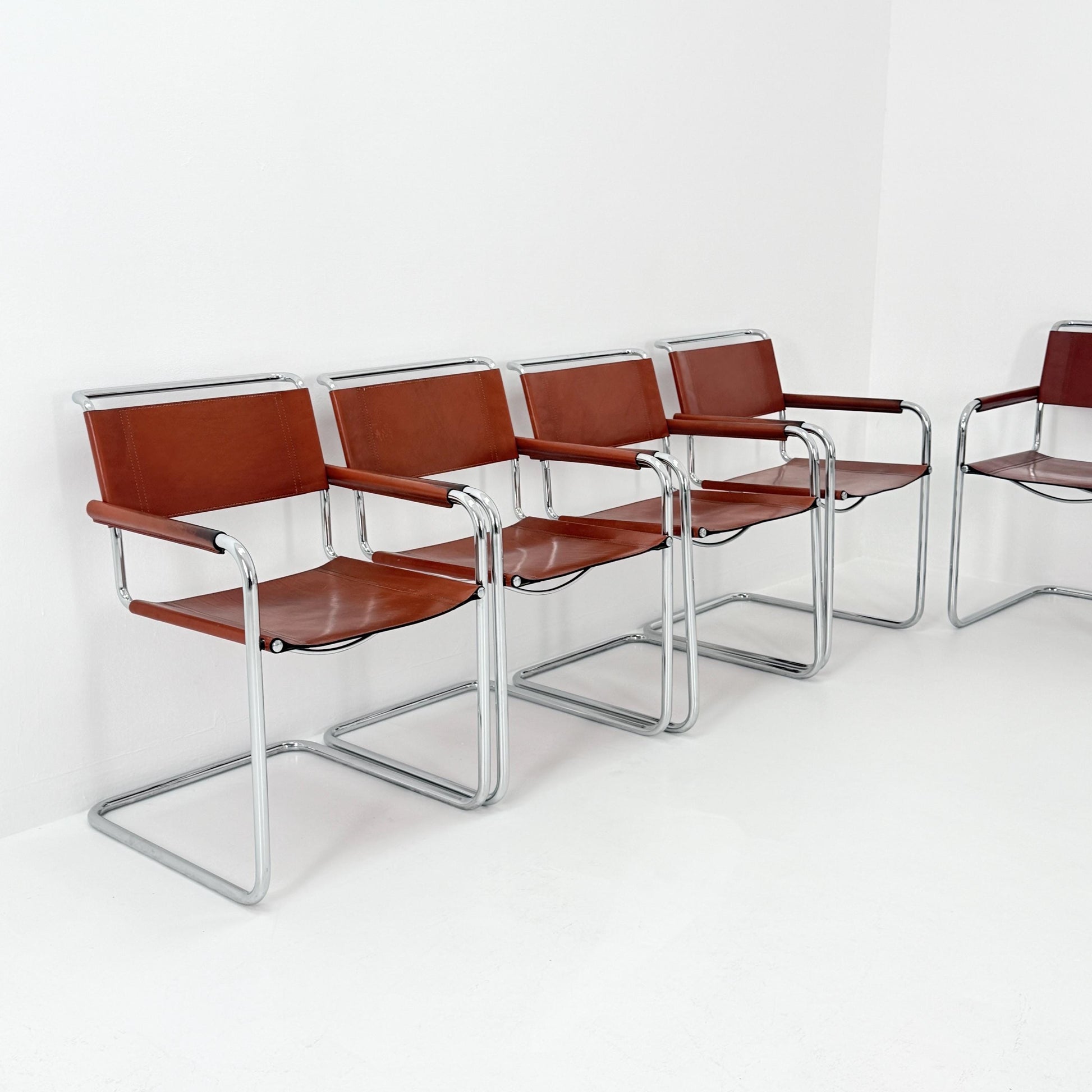 Set of 8 Bauhaus Mart Stam Marcel Brauer Dining-Office S34 armchairs for Linea Fiam Italy 1980s