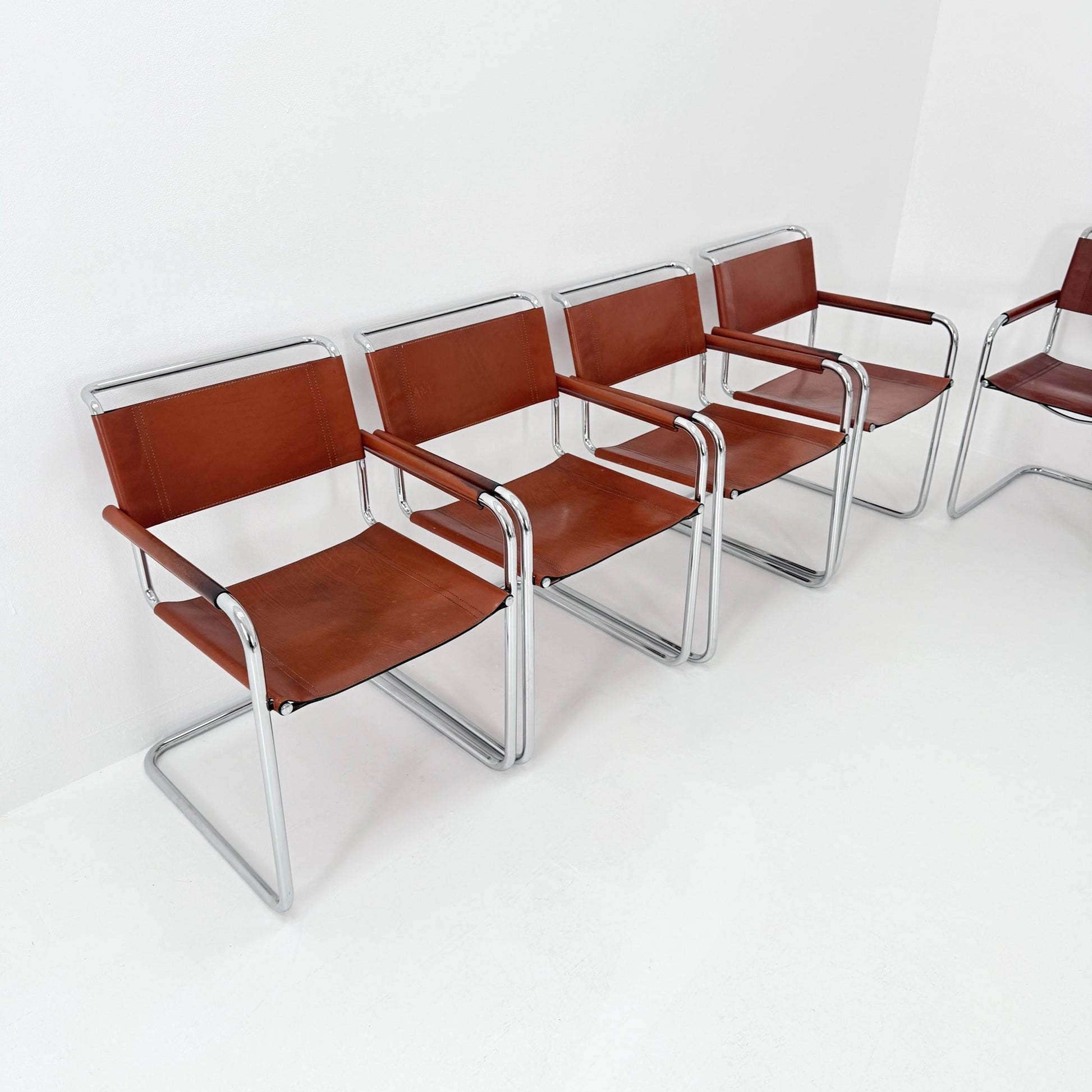 Set of 8 Bauhaus Mart Stam Marcel Brauer Dining-Office S34 armchairs for Linea Fiam Italy 1980s