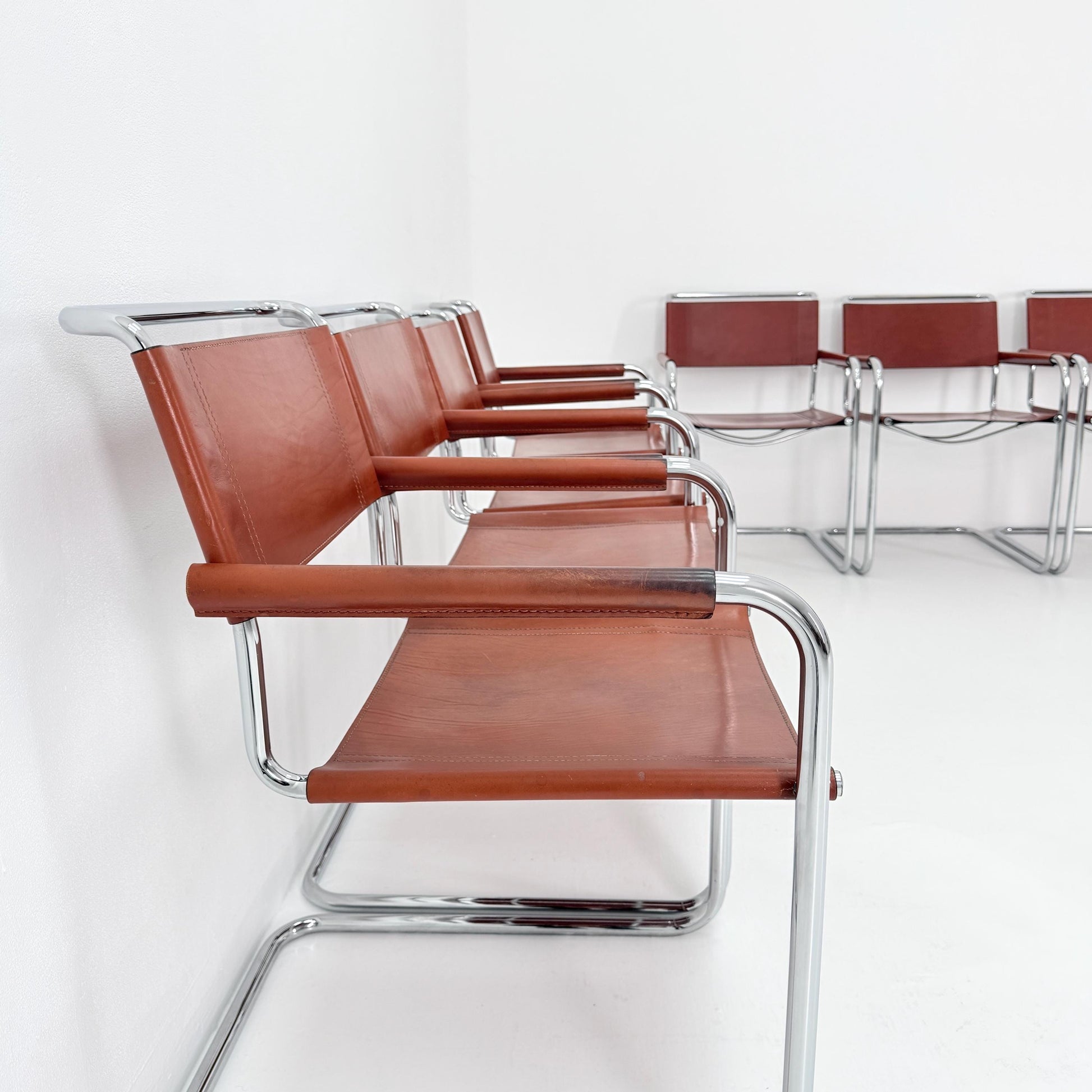 Set of 8 Bauhaus Mart Stam Marcel Brauer Dining-Office S34 armchairs for Linea Fiam Italy 1980s