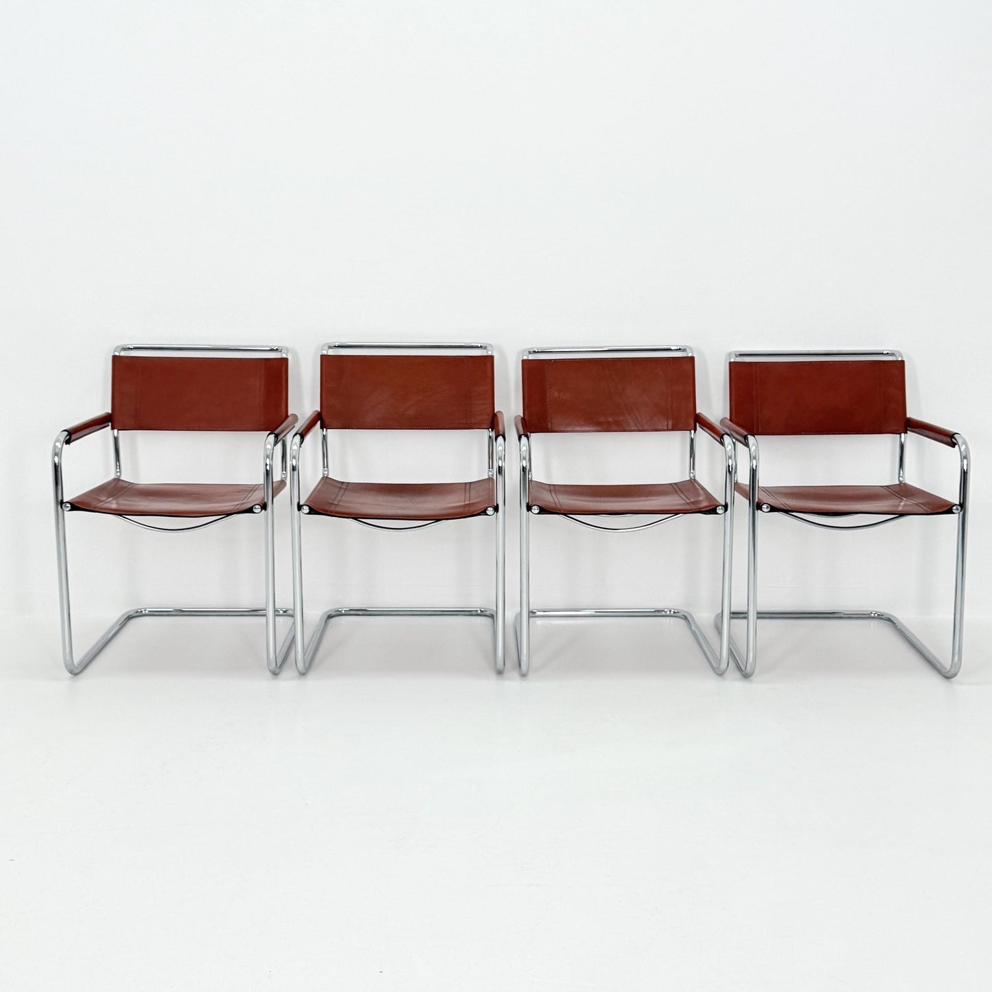 Set of 4 Bauhaus Mart Stam - Marcel Brauer Dining-Office S34 armchairs for Linea Fiam Italy 1980s